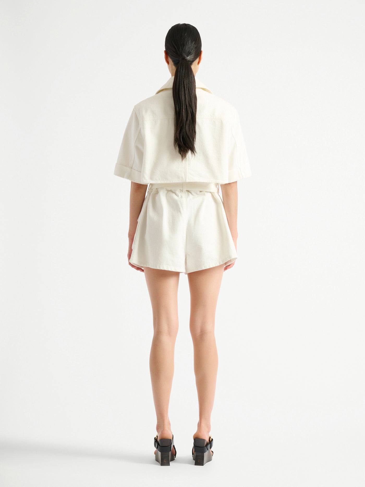 Belted denim playsuit