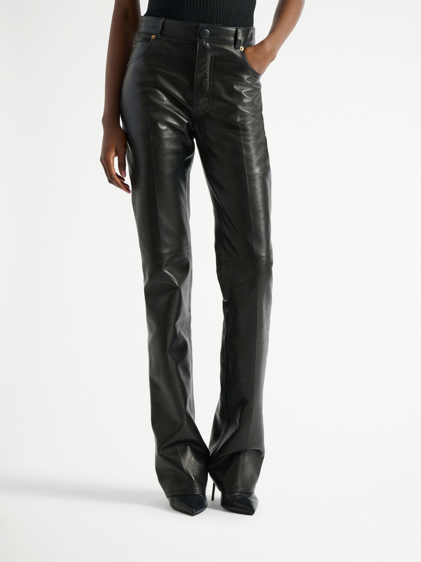 Leather high-waisted trousers