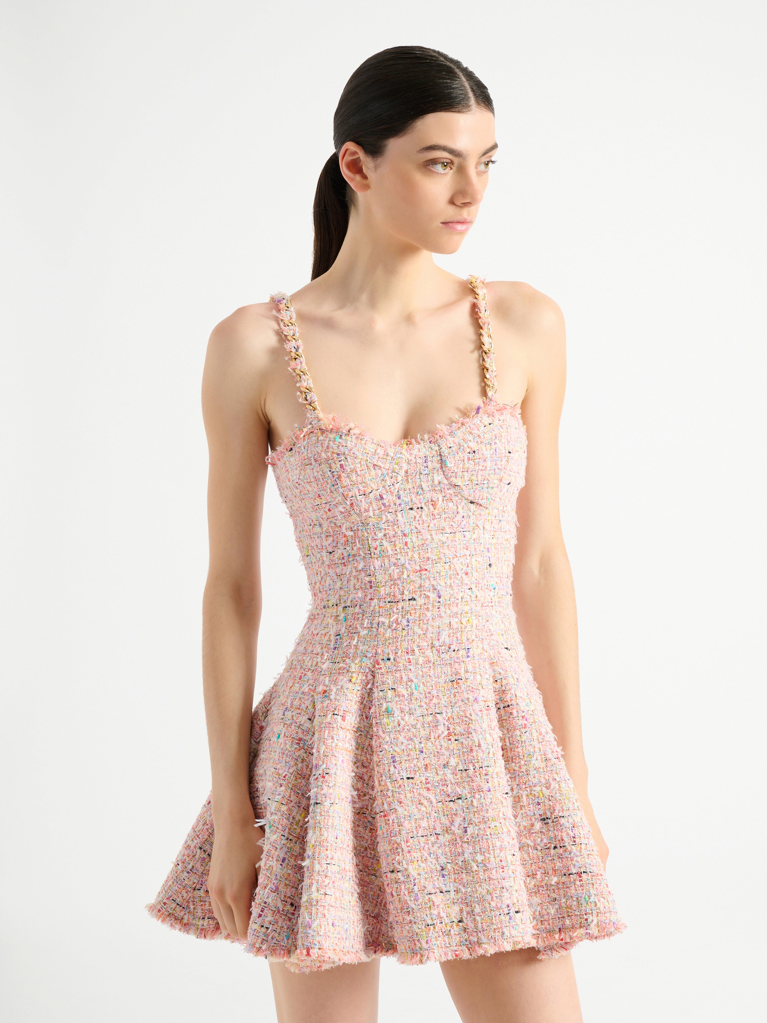 美品バルマンBALMAIN ミニワンピース ブラック・ホワイト・ピンク Flared tweed dress pink - Women | BALMAIN