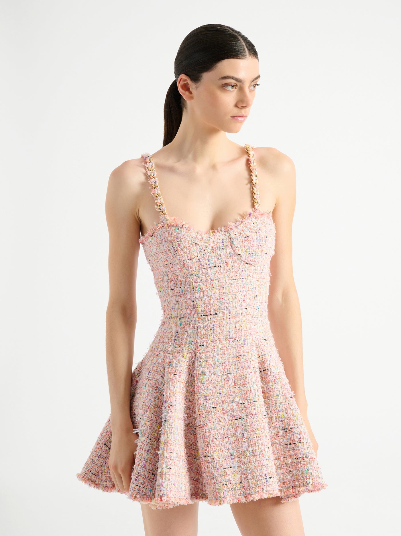 Flared tweed dress pink - Women