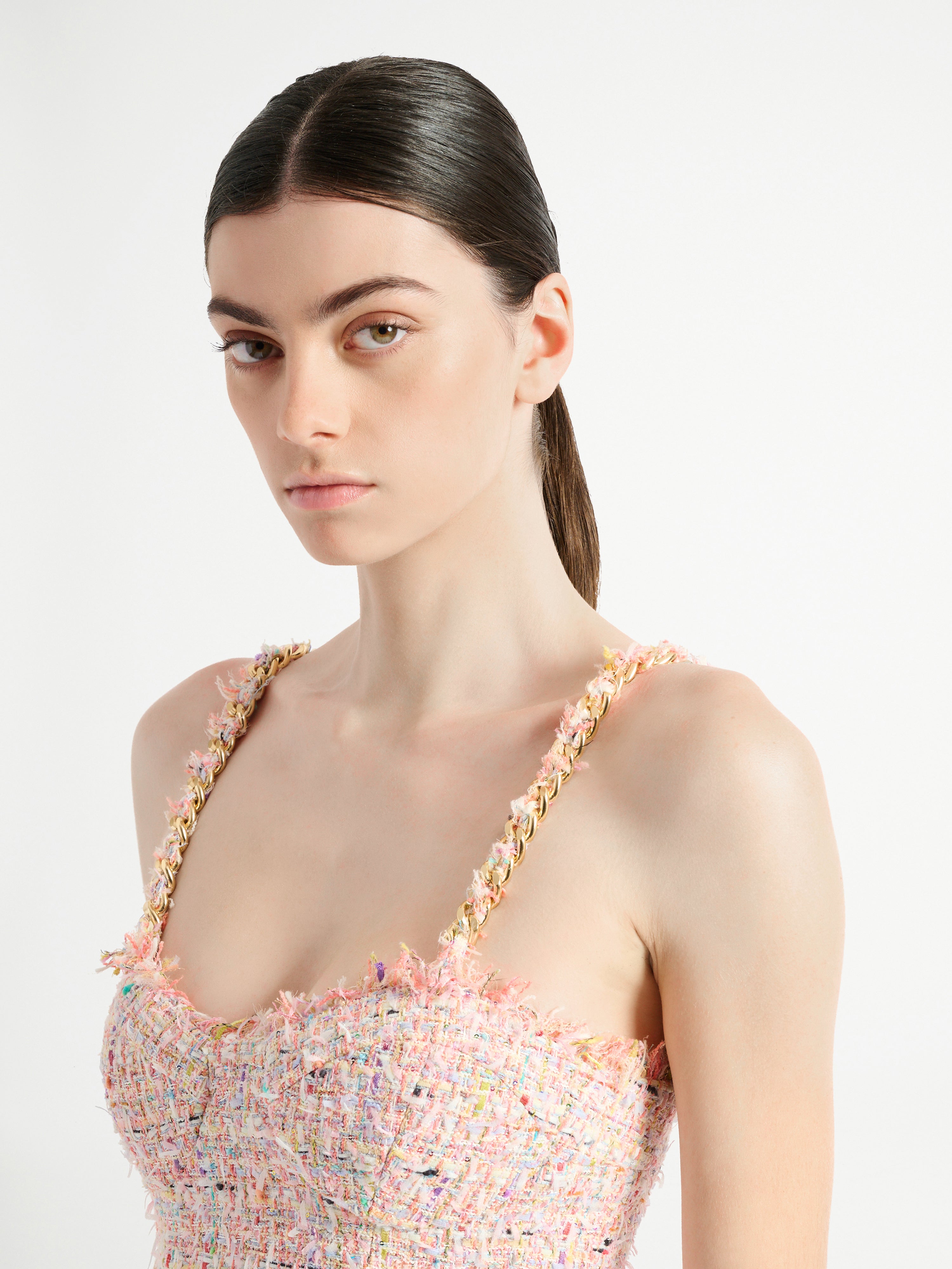 Flared tweed dress pink - Women | BALMAIN