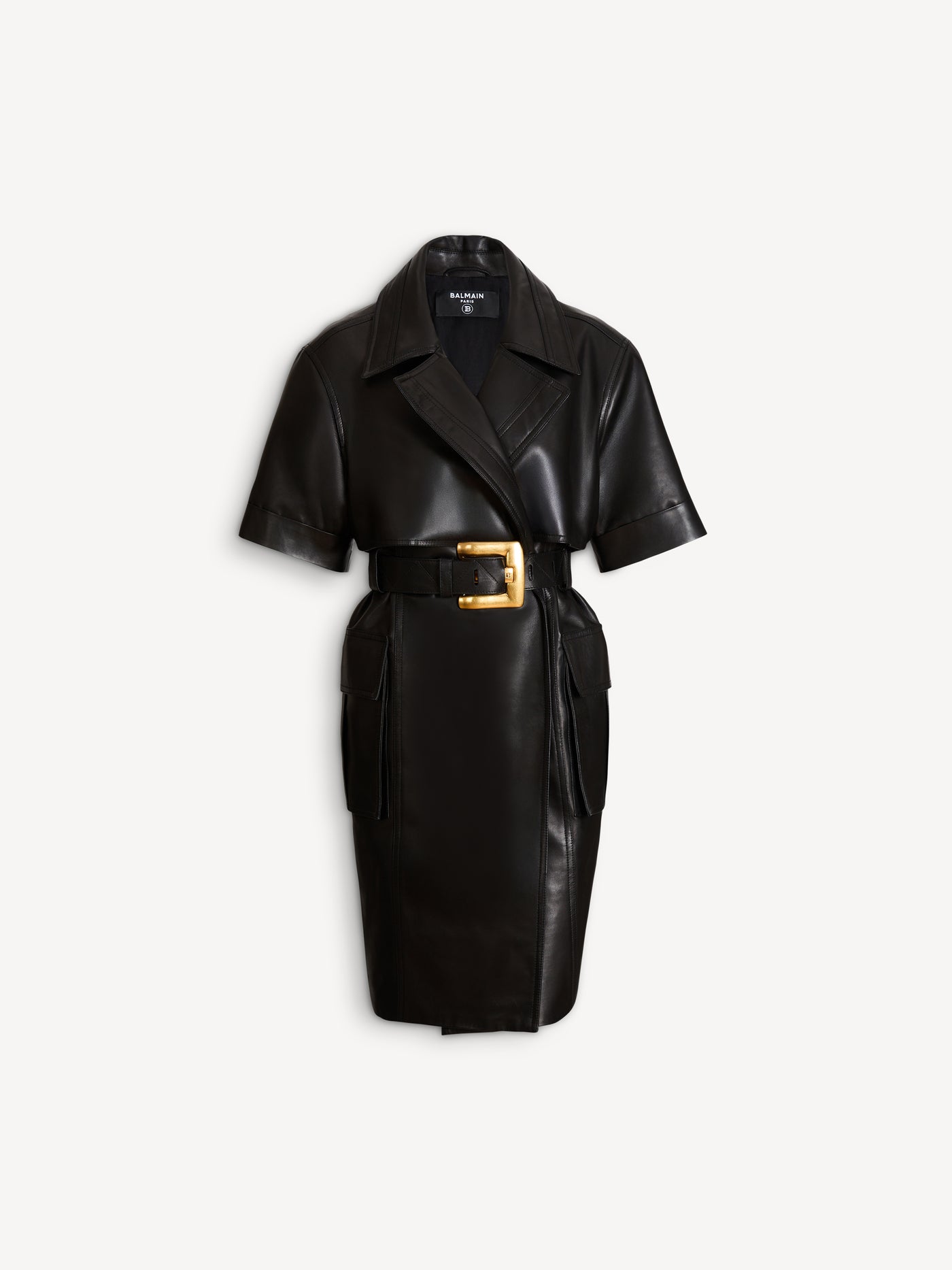 Belted lambskin leather dress