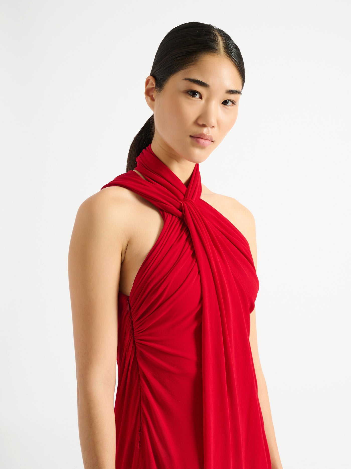 Long draped jersey dress red - Women