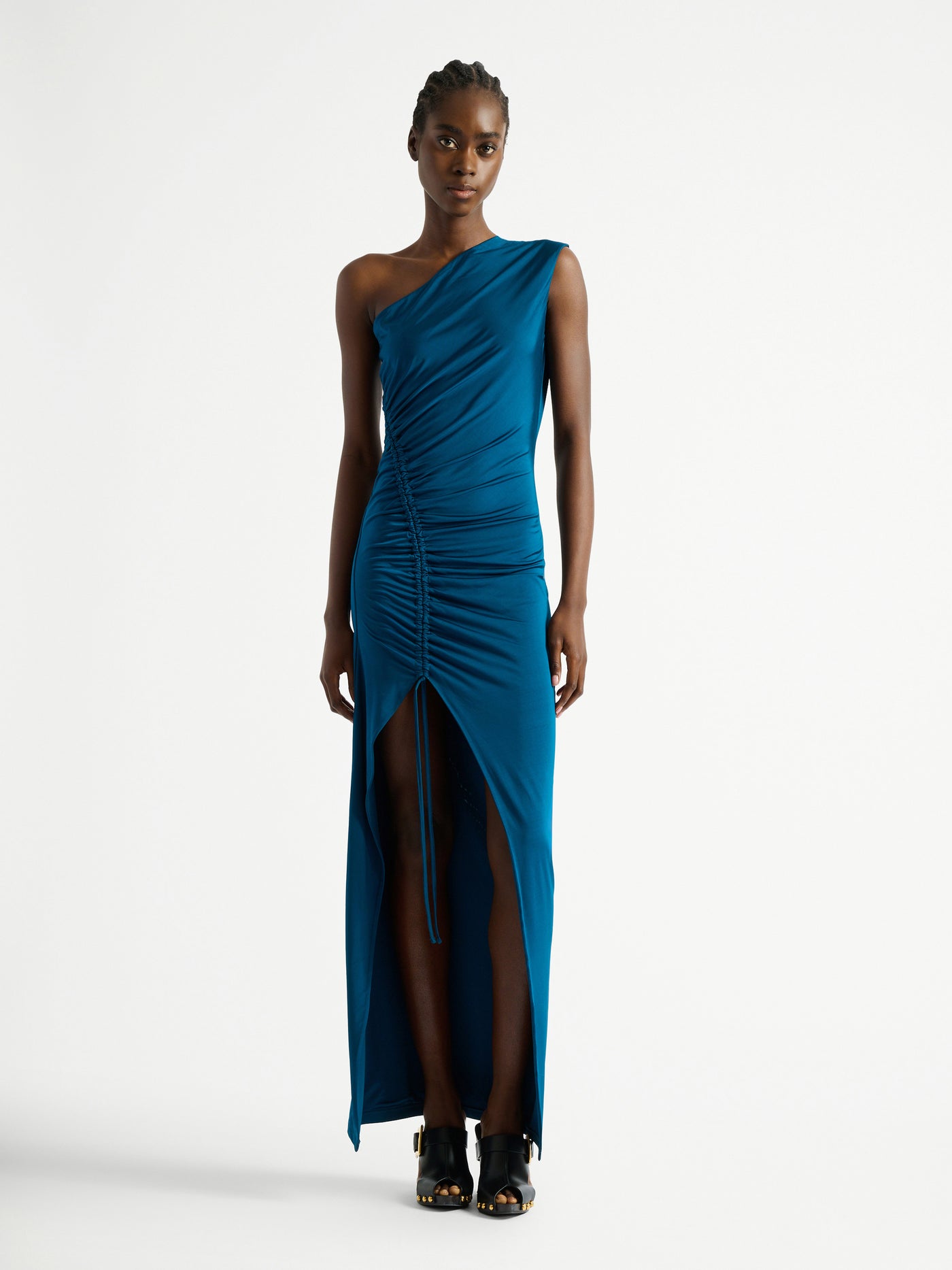 Long draped jersey dress blue - Women