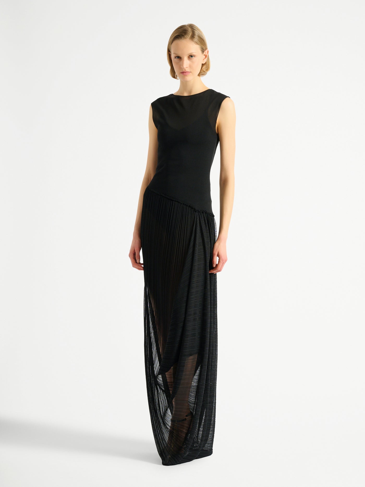 Long draped viscose dress black - Women