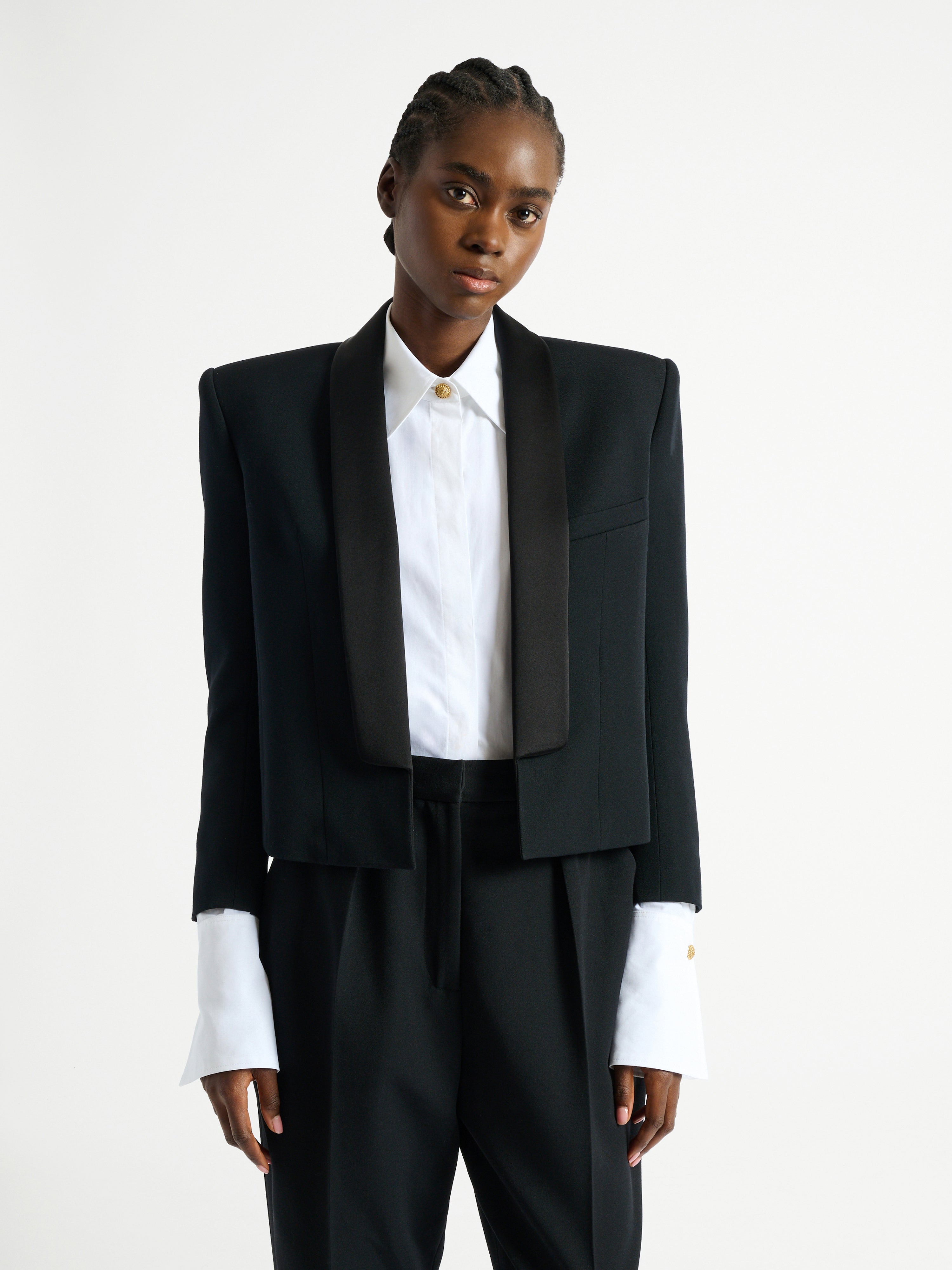 Cropped grain de poudre jacket black - Women | BALMAIN