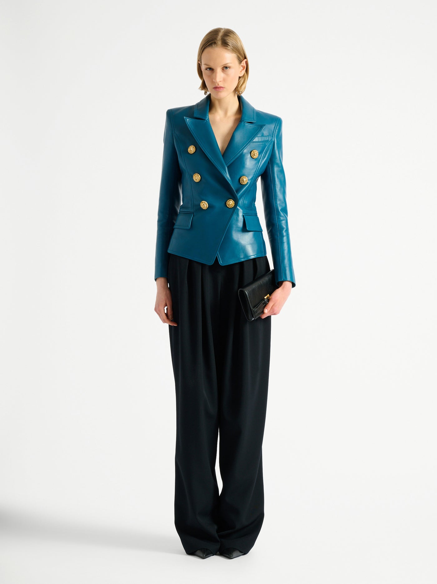 Leather 6-button jacket