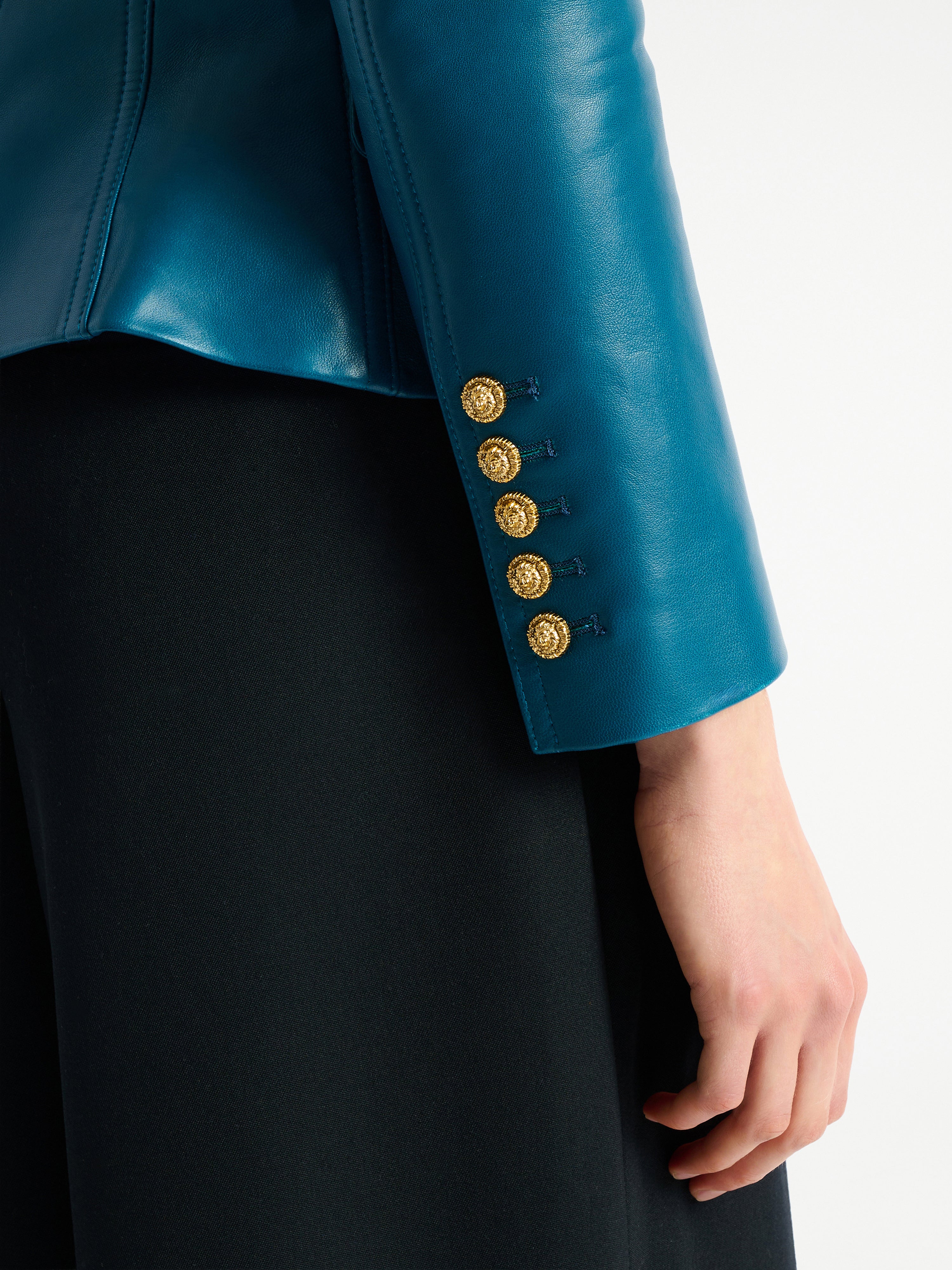 レザー 6つボタンジャケット ブルー - レディース | BALMAIN