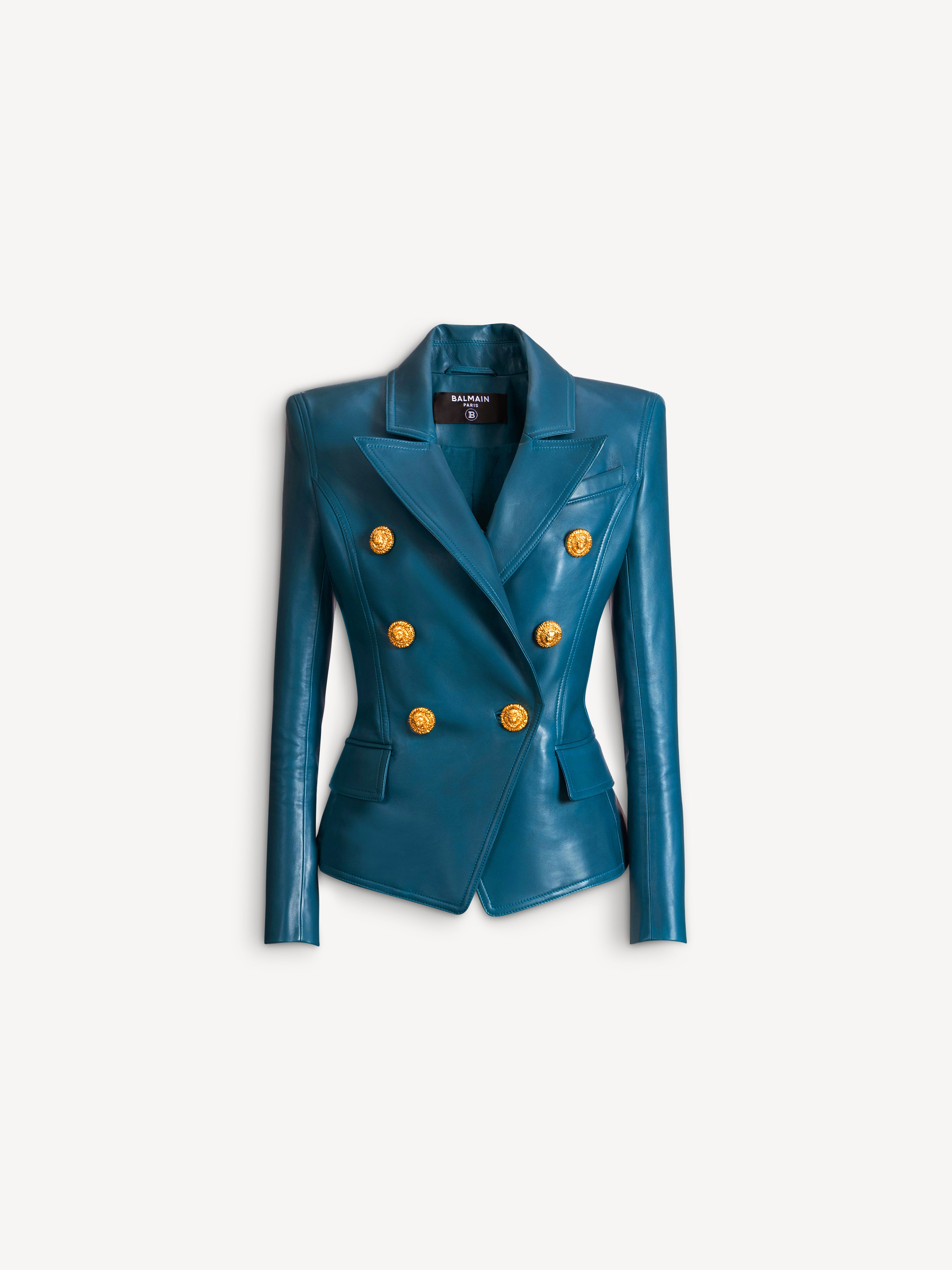 レザー 6つボタンジャケット ブルー - レディース | BALMAIN