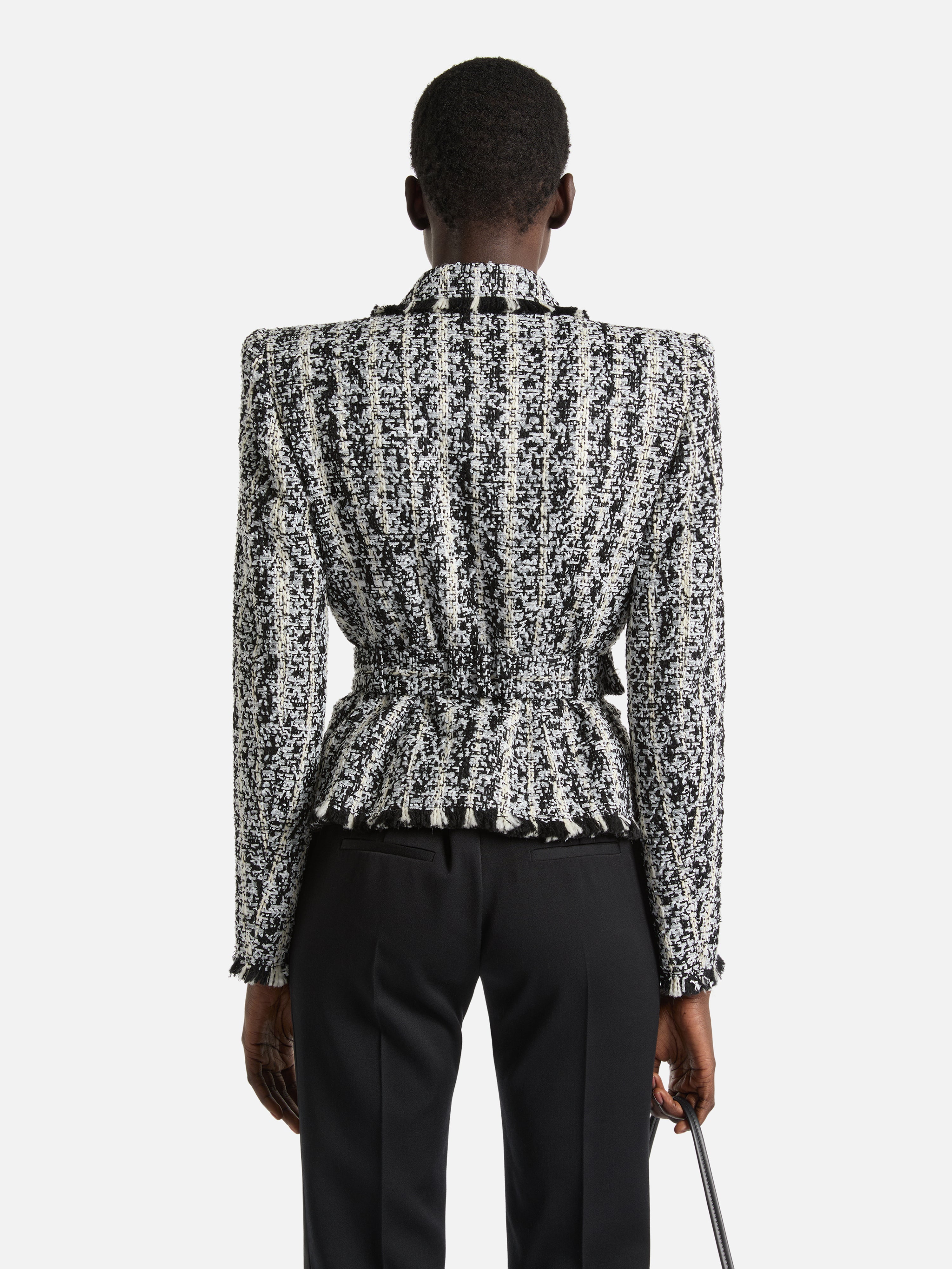 Two-tone tweed belted jacket black - Women | BALMAIN