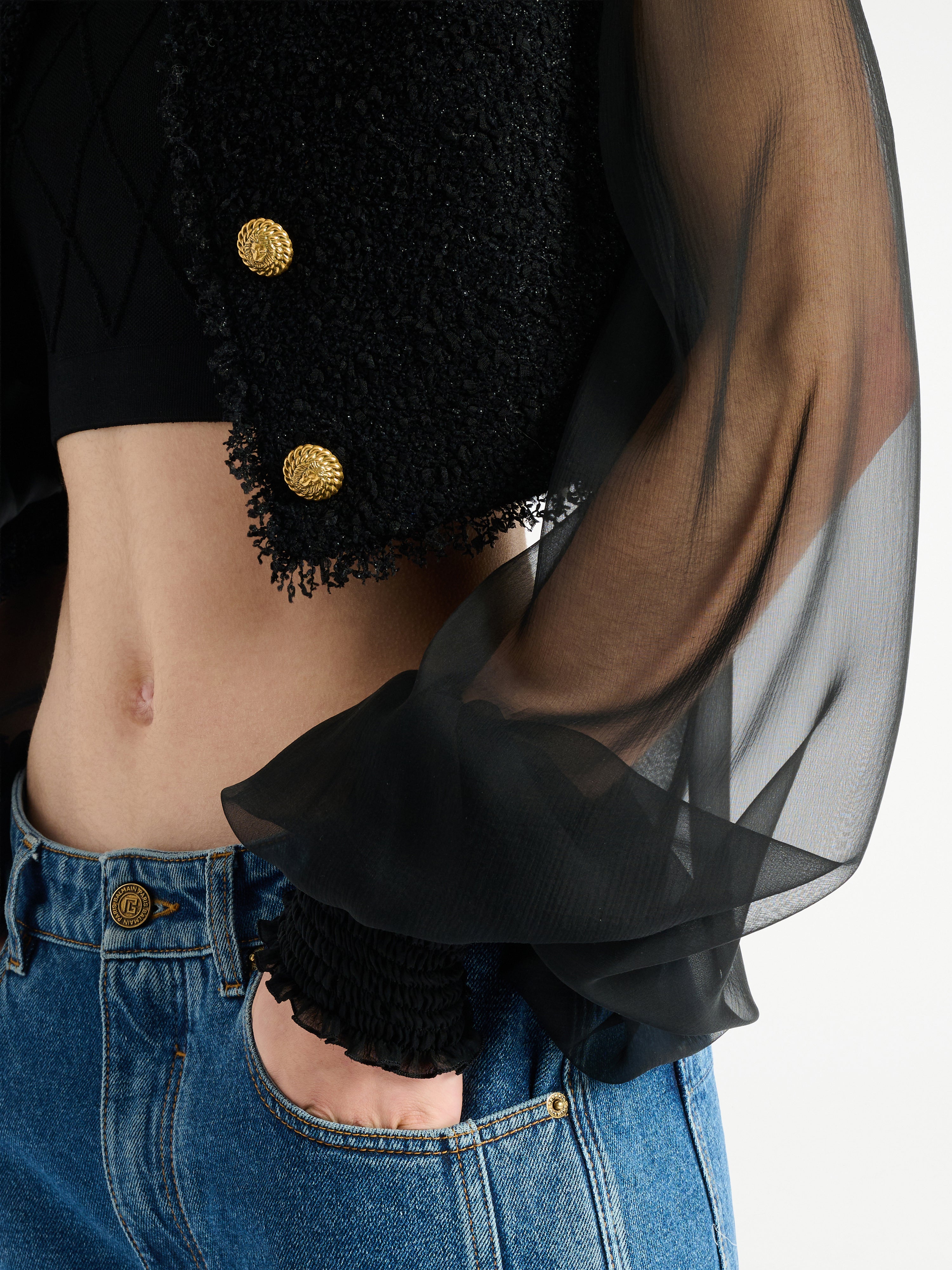 Cropped tweed and muslin jacket black - Women | BALMAIN