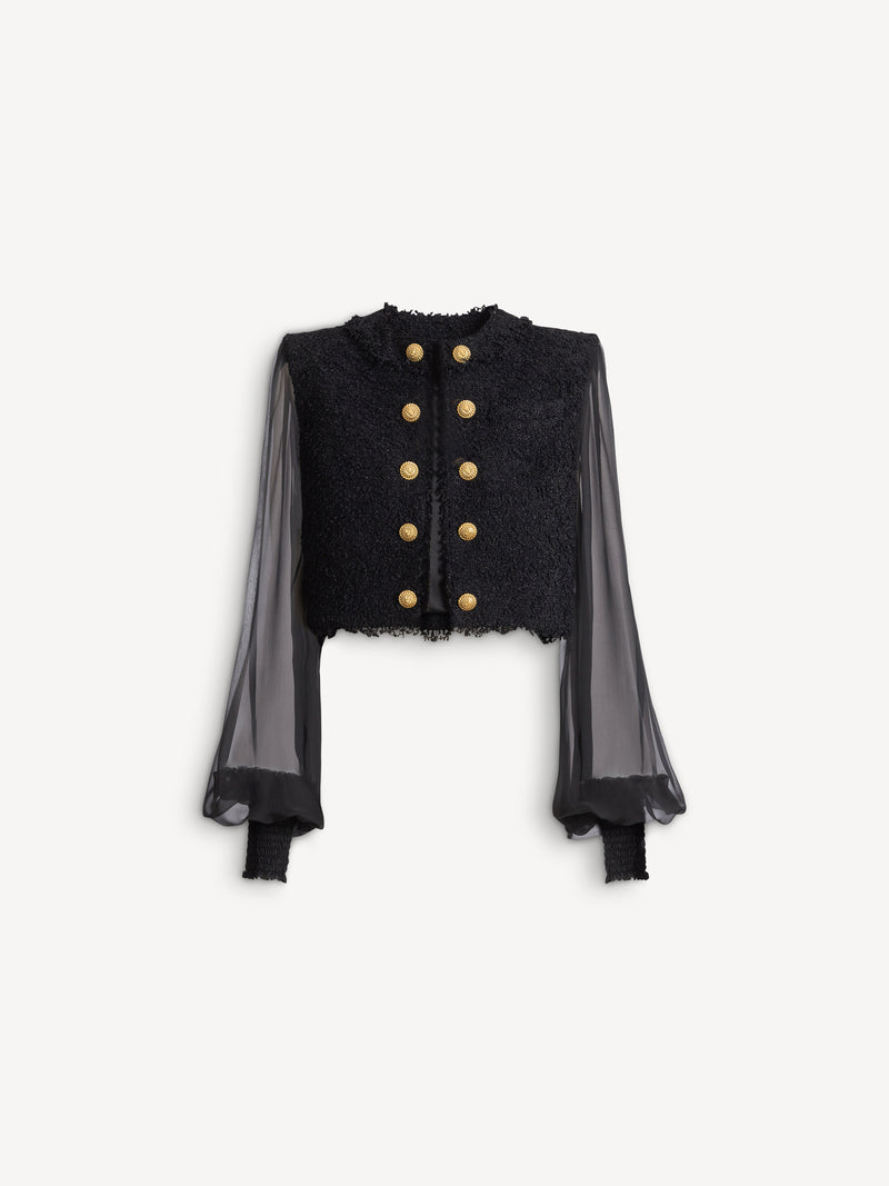 Chaqueta Spencer de tweed y muselina