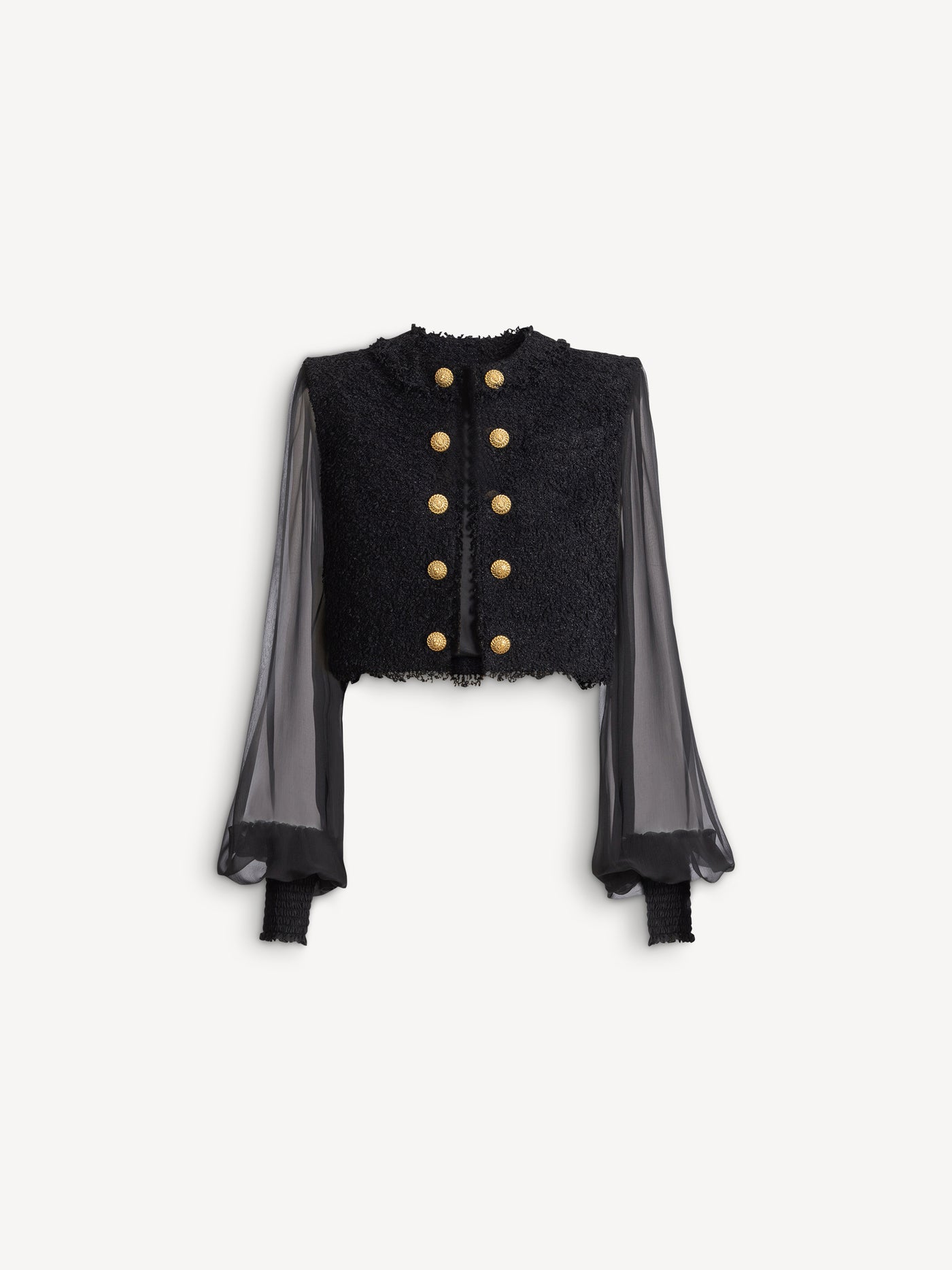 Cropped tweed and muslin jacket