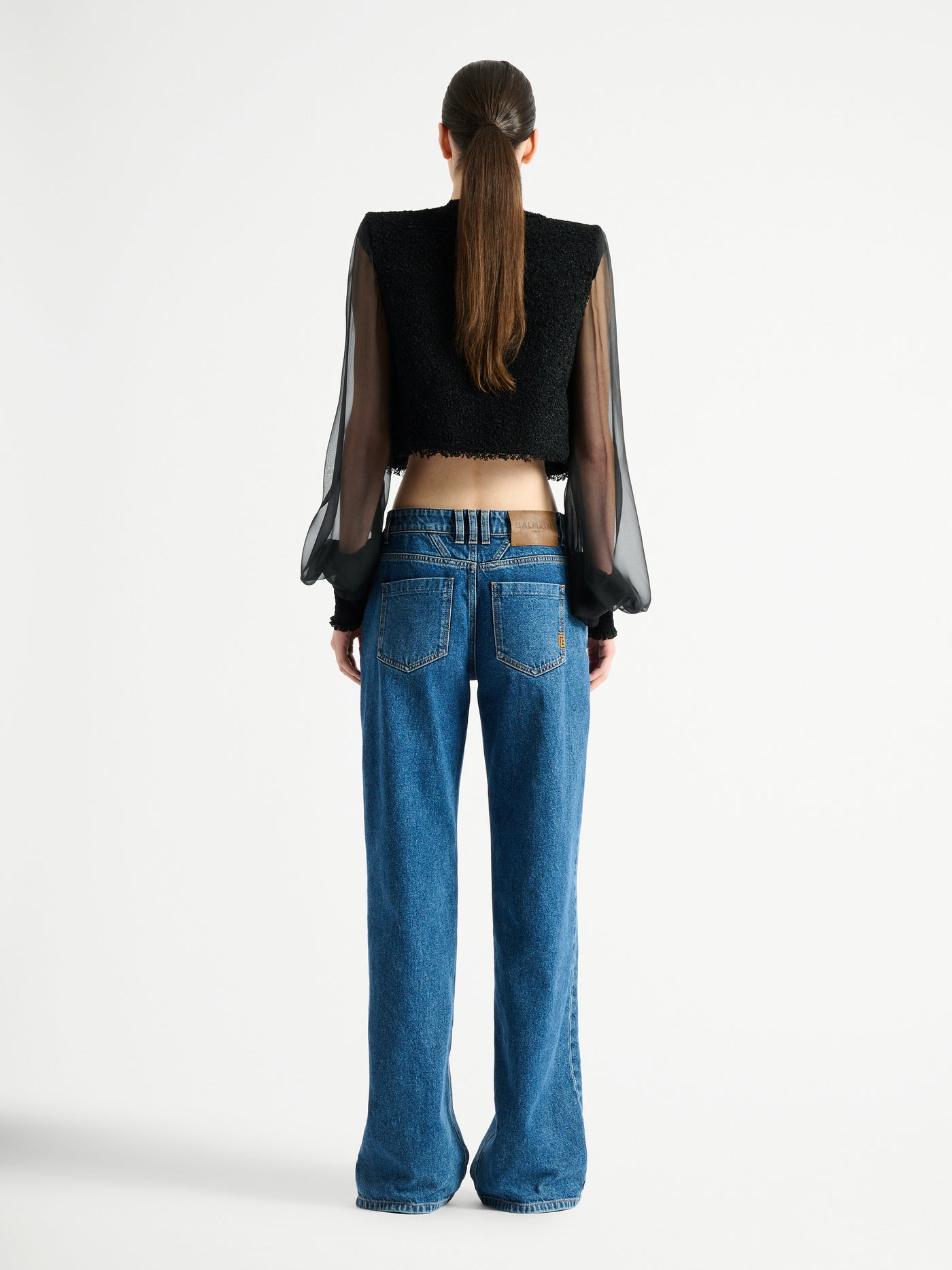 Cropped tweed and muslin jacket