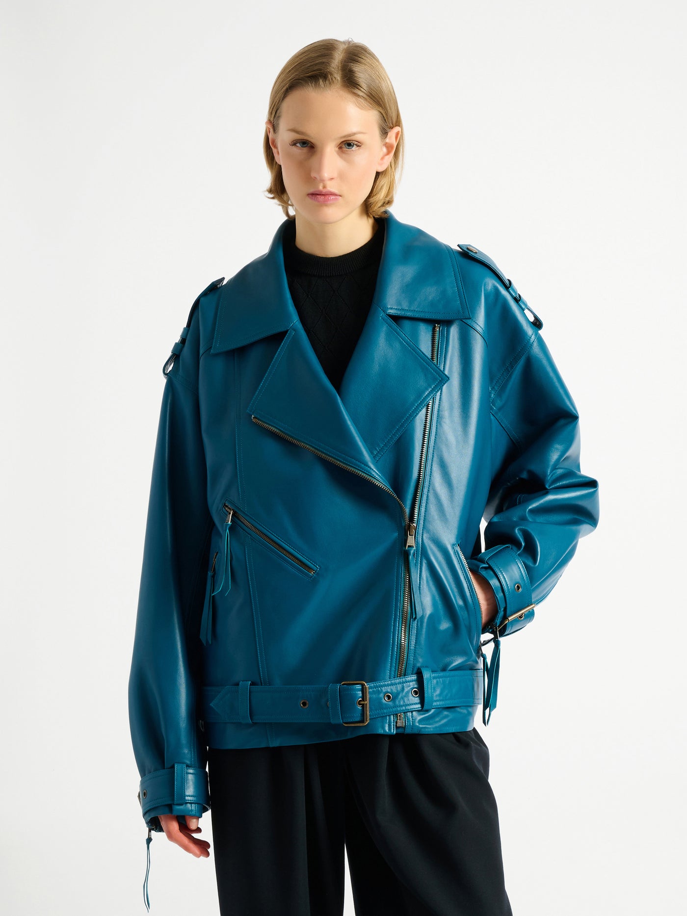 Lambskin leather biker jacket