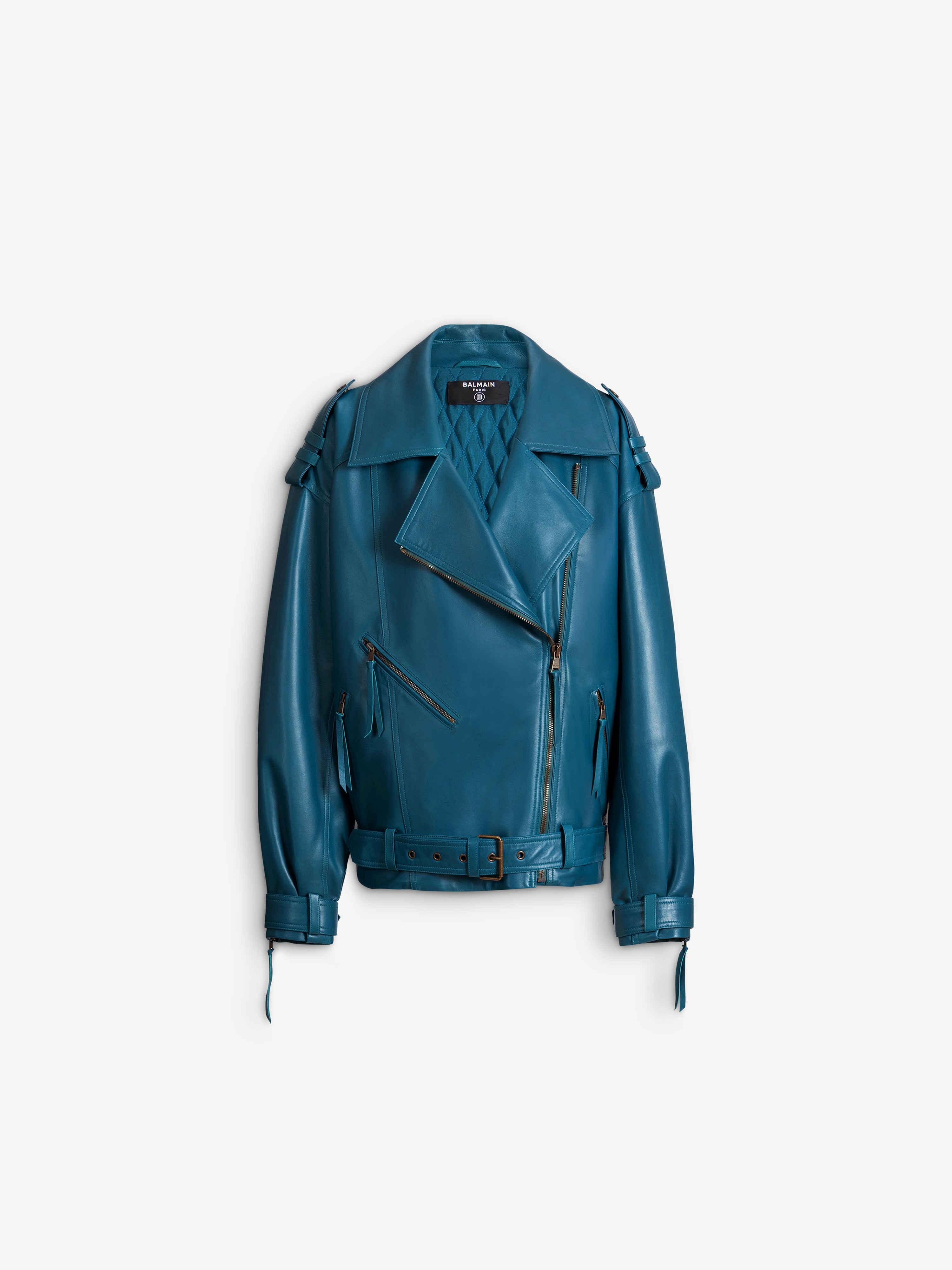 高級 BALMAIN バルマン 羊革 本革 レザージャケット レディース L Jackets & Blazers Women