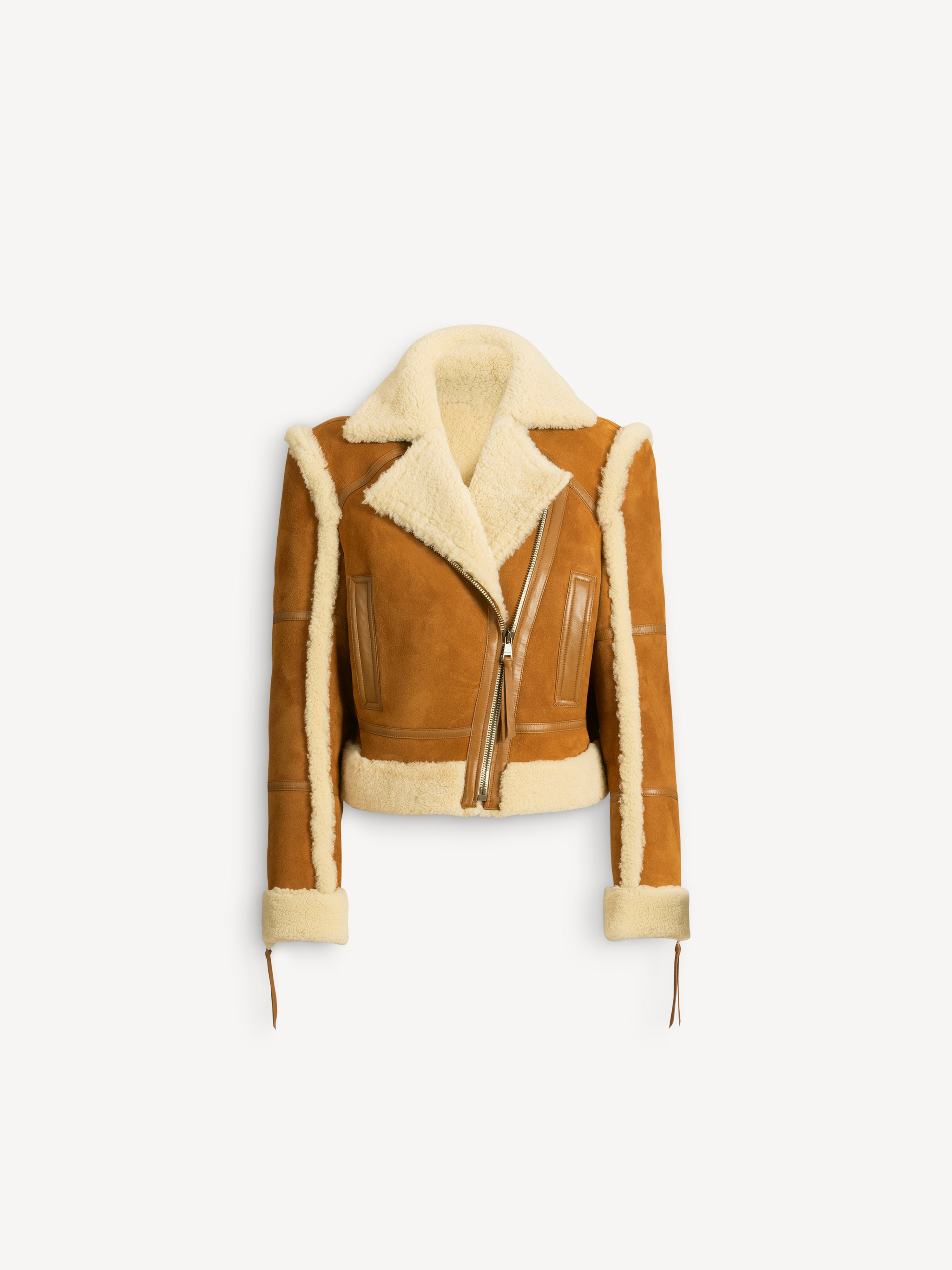 Shearling biker jacket brown - Women | BALMAIN