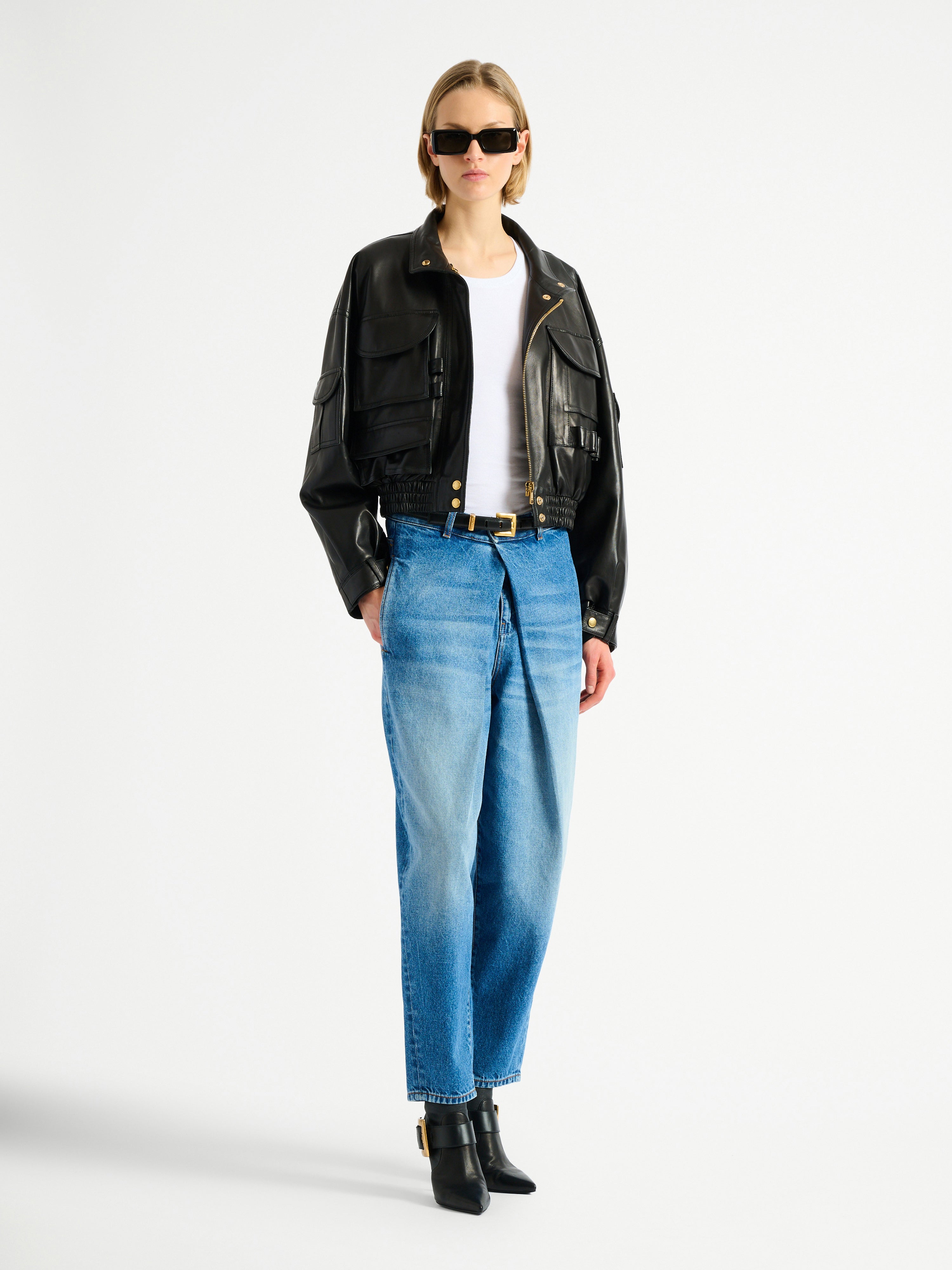 Lambskin bomber jacket black - Women | BALMAIN