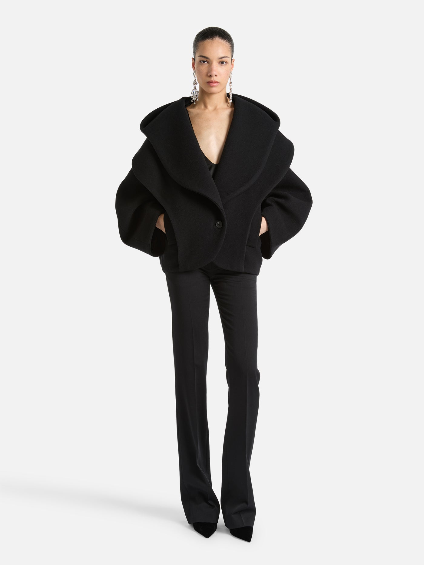 Oversized wool pea coat with hood