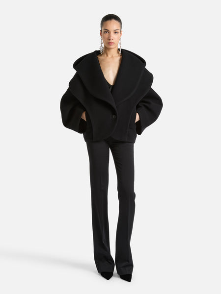 Oversized wool pea coat with hood black - Women | BALMAIN