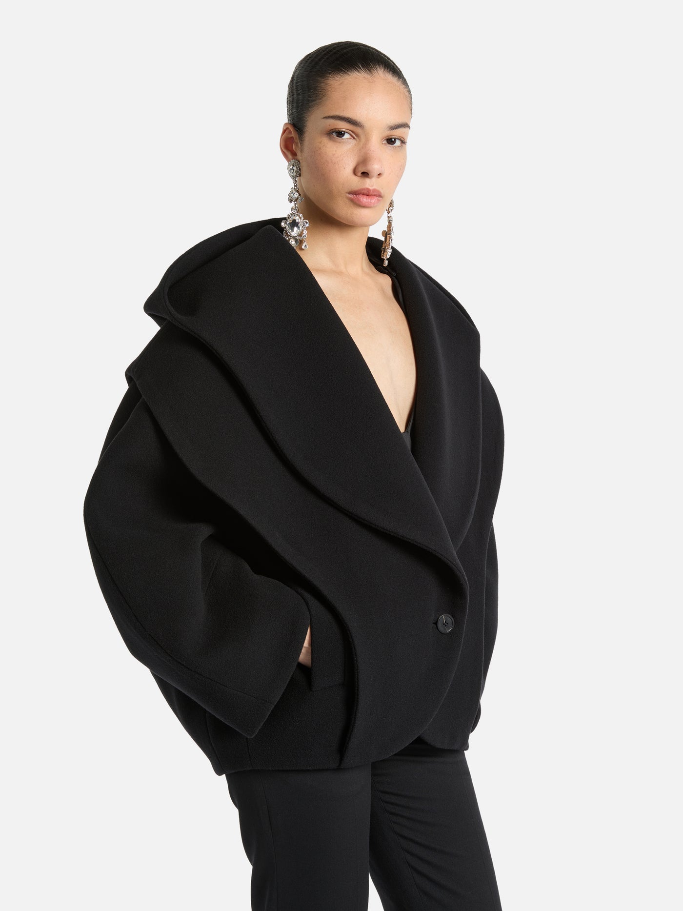 Oversized wool pea coat with hood