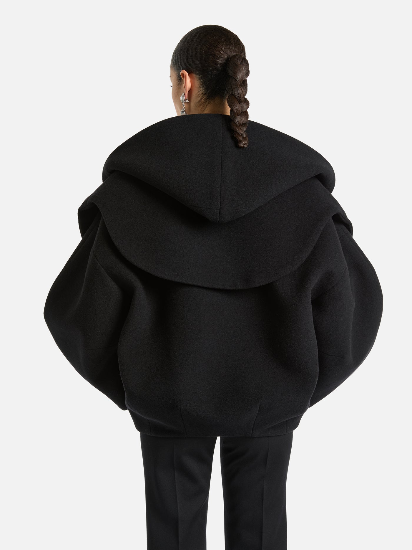 Oversized wool pea coat with hood