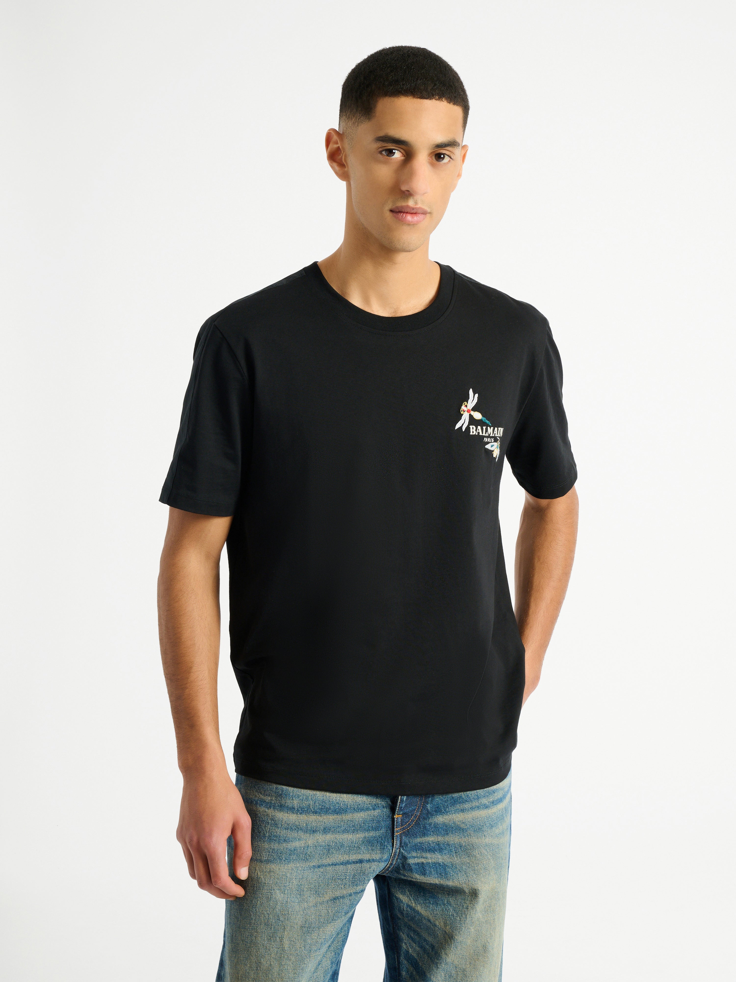 Embroidered Balmain Insect T-shirt black - Men | BALMAIN