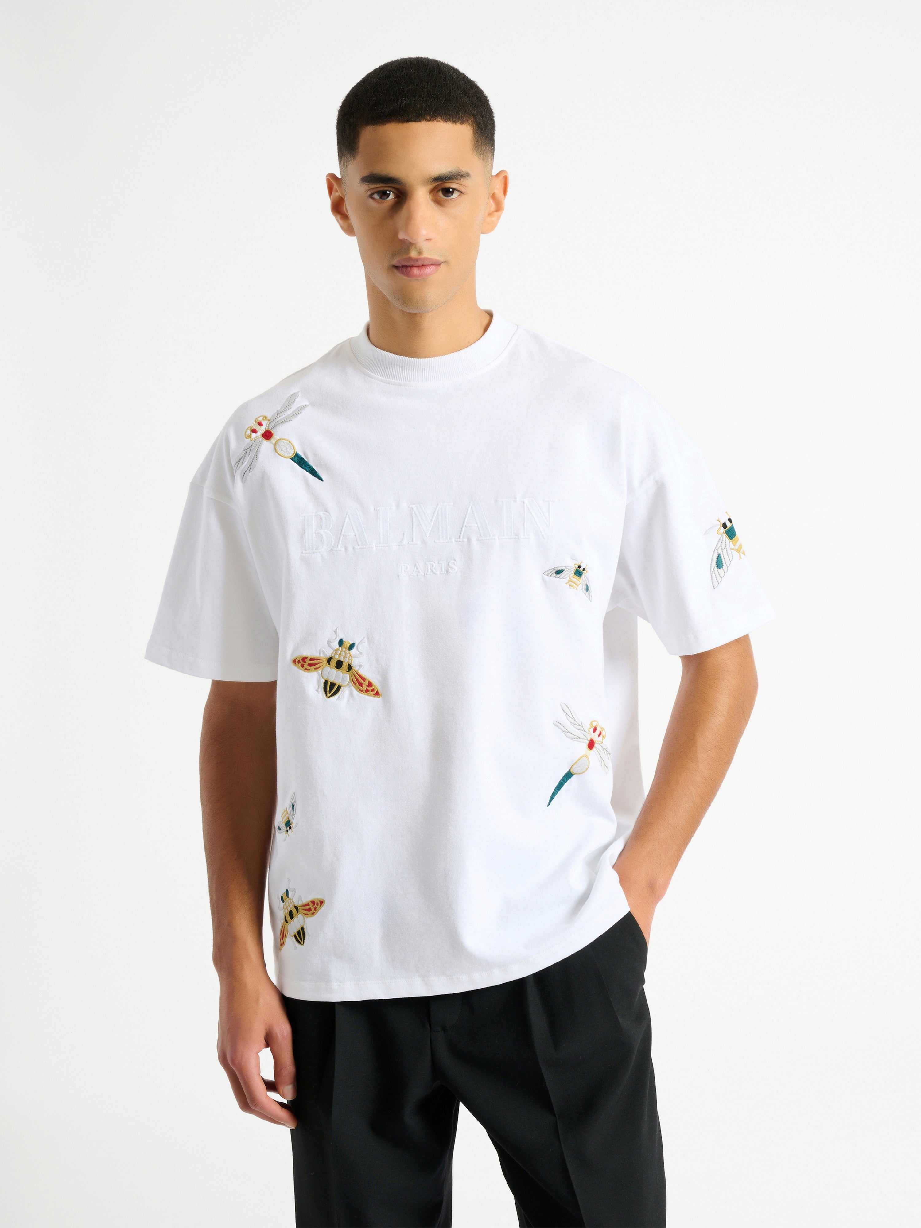 Embroidered Balmain Insect T-shirt white - Men | BALMAIN