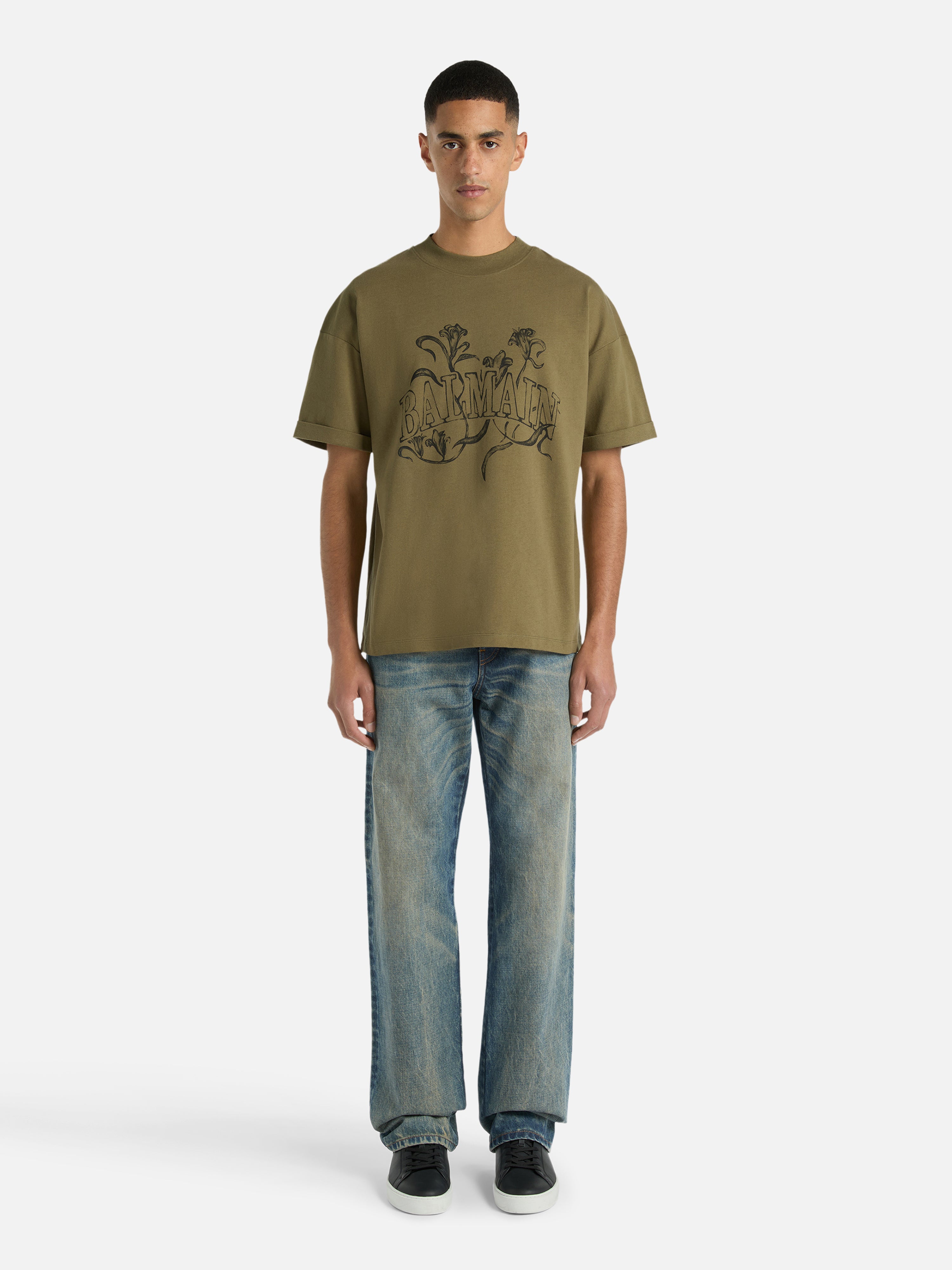 Balmain Bloom プリントTシャツ カーキ - メンズ | BALMAIN