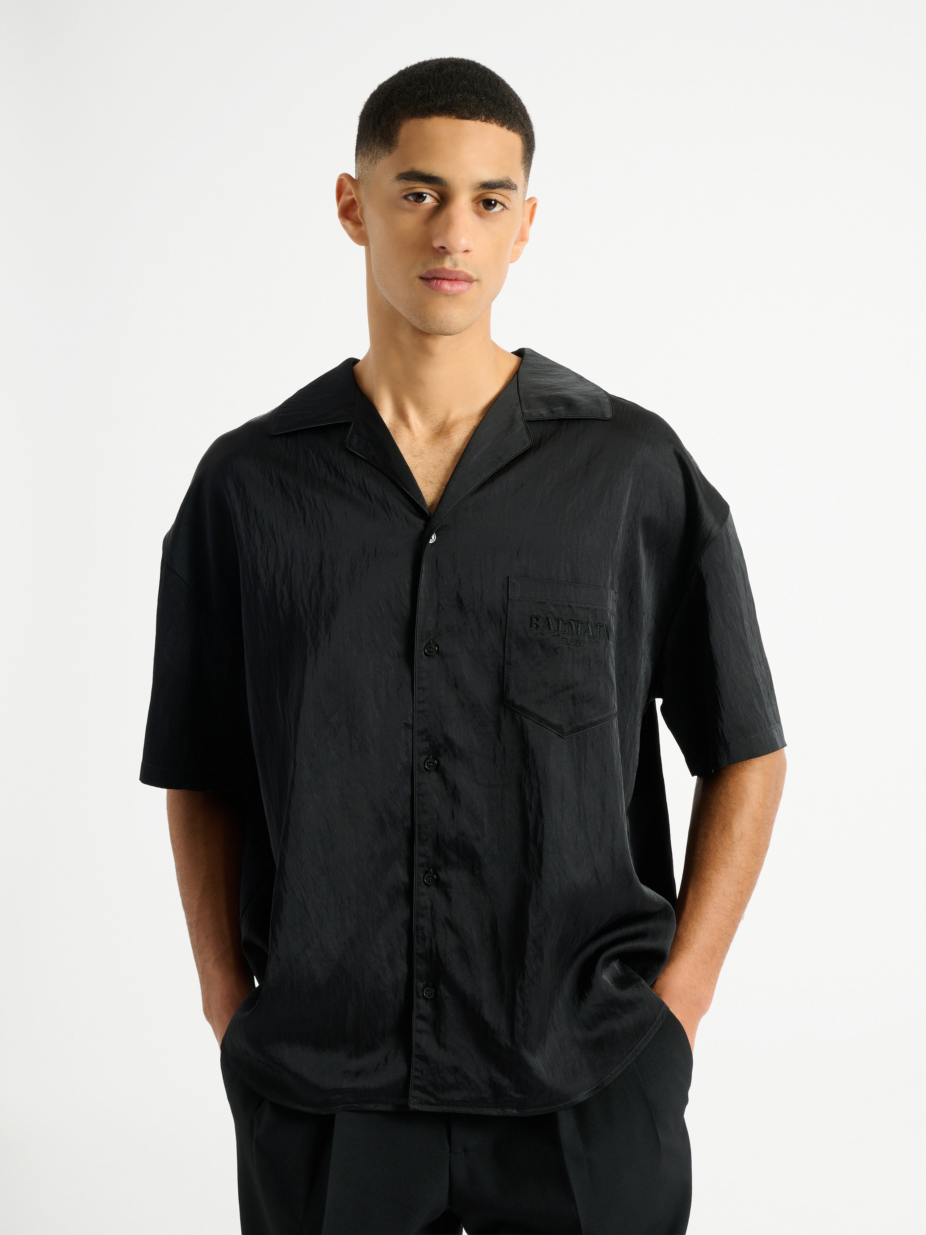 Balmain Paris shirt in textured nylon black - Men | BALMAIN