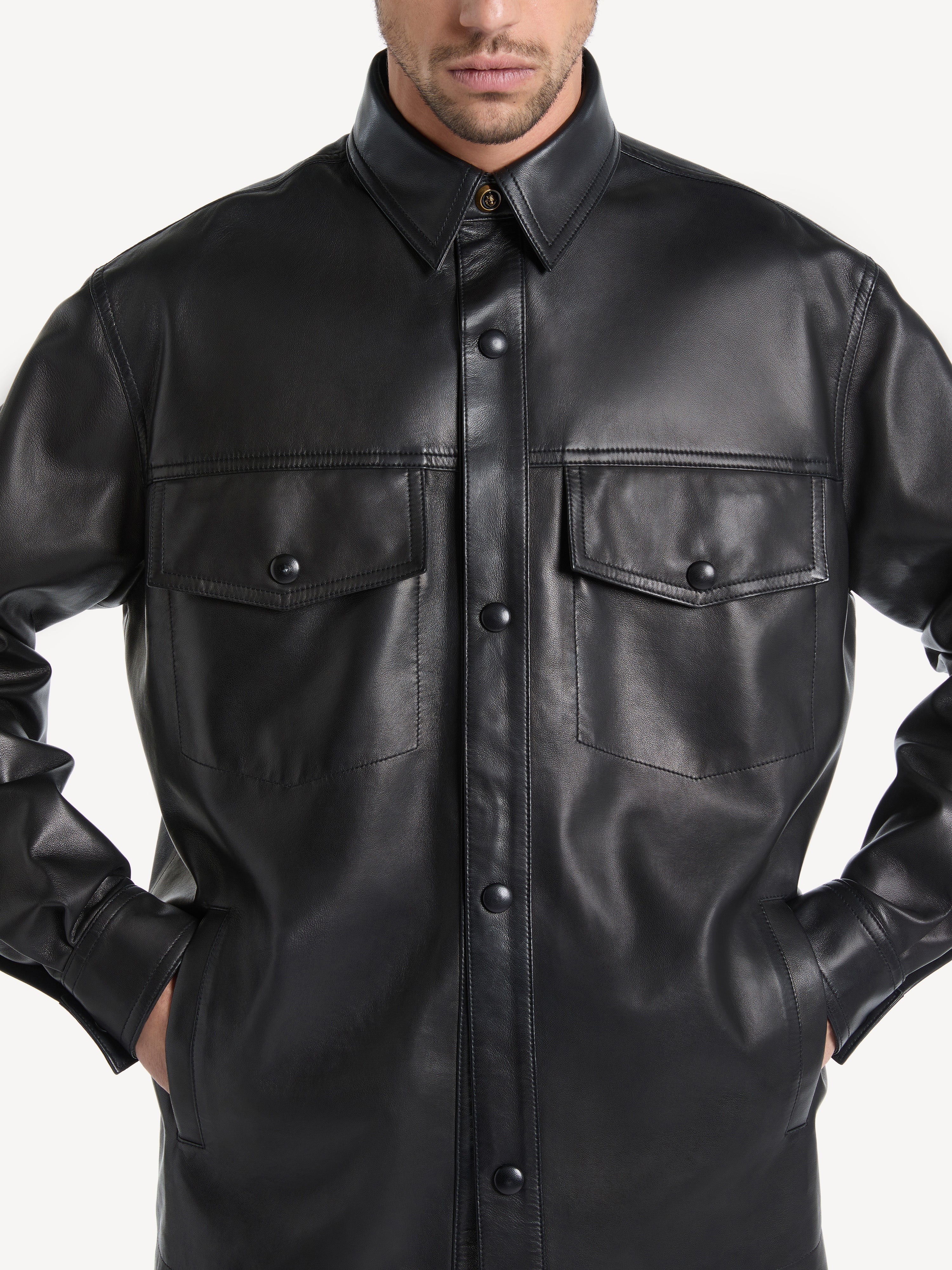 BURBERRY ブラックレザーシャツジャケット（ラムスキン） レザー オーバーシャツ ブラック - メンズ | BALMAIN