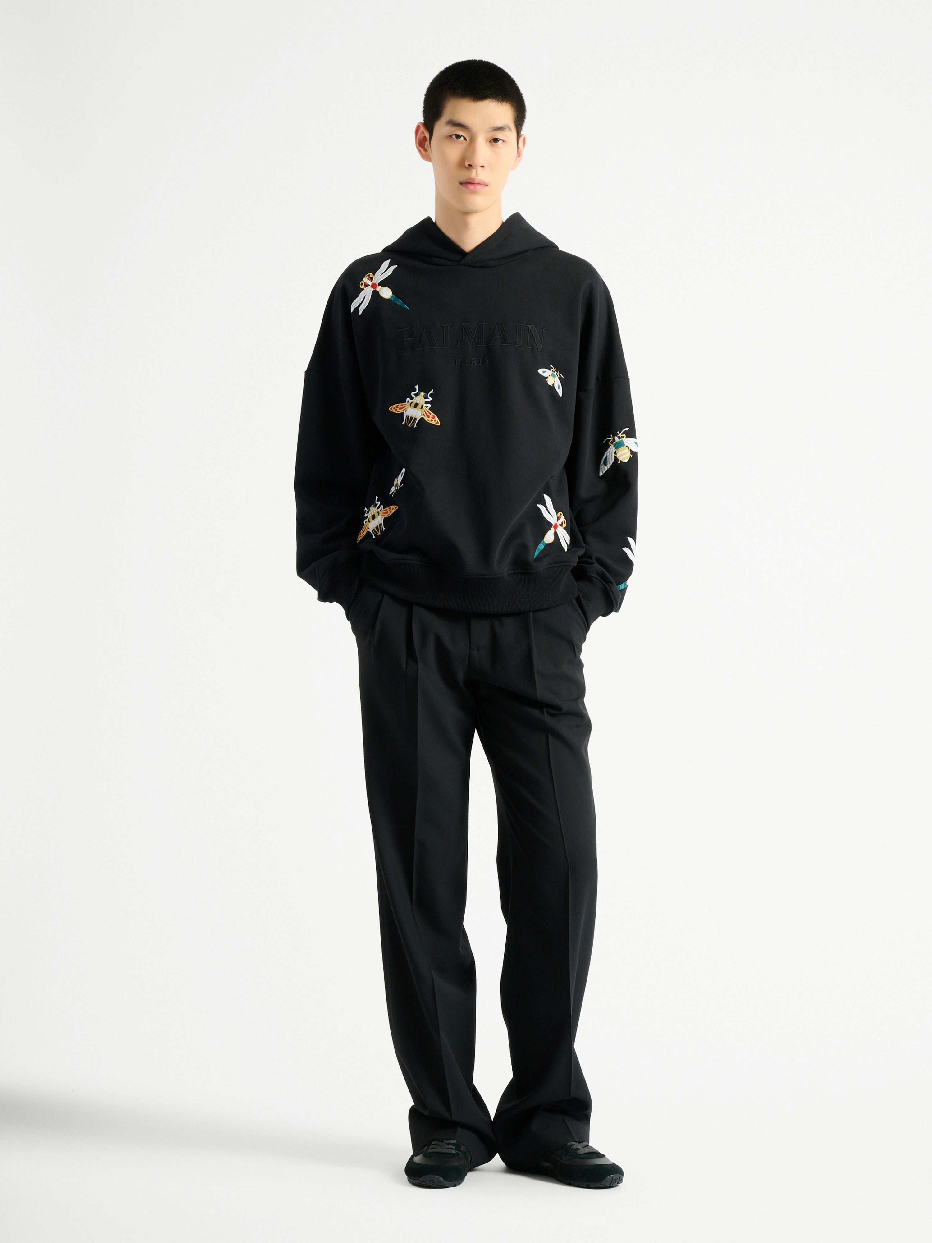 Embroidered Balmain Insect hoodie black - Men | BALMAIN