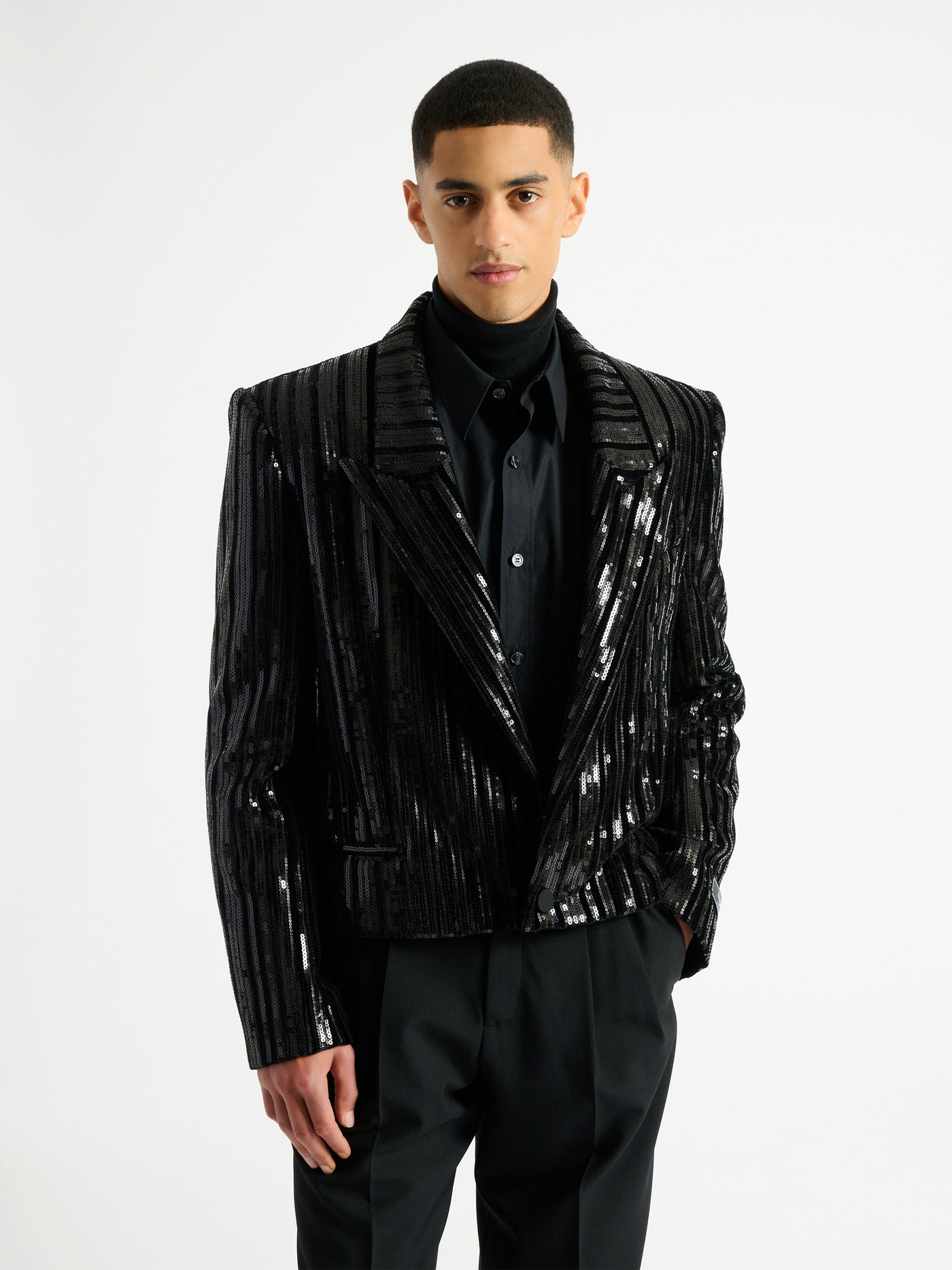 Cropped sequin velvet jacket