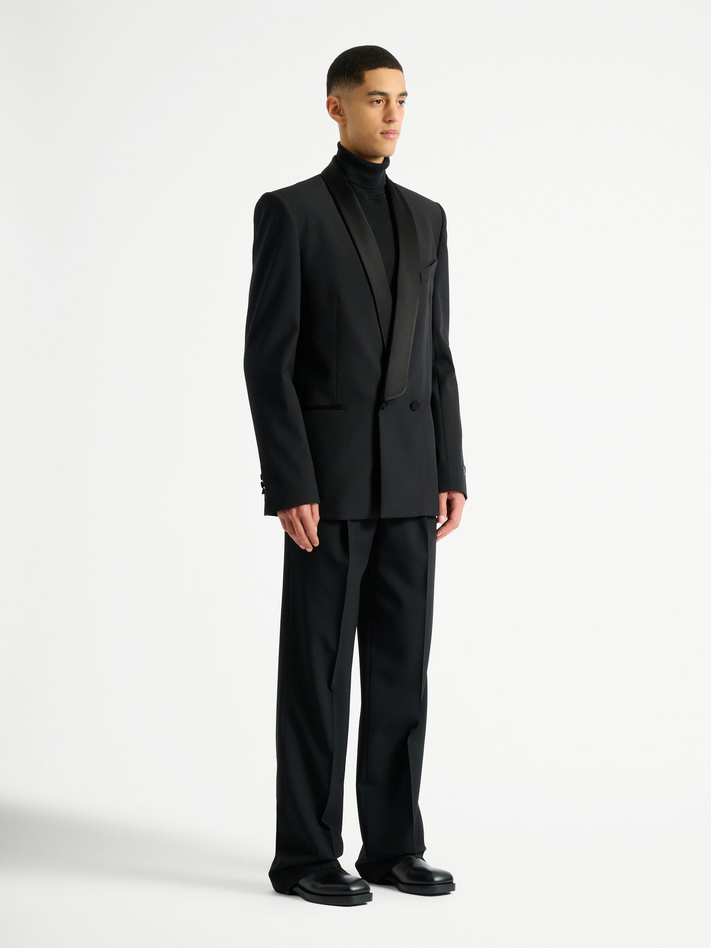 2-button jacket in wool and satin