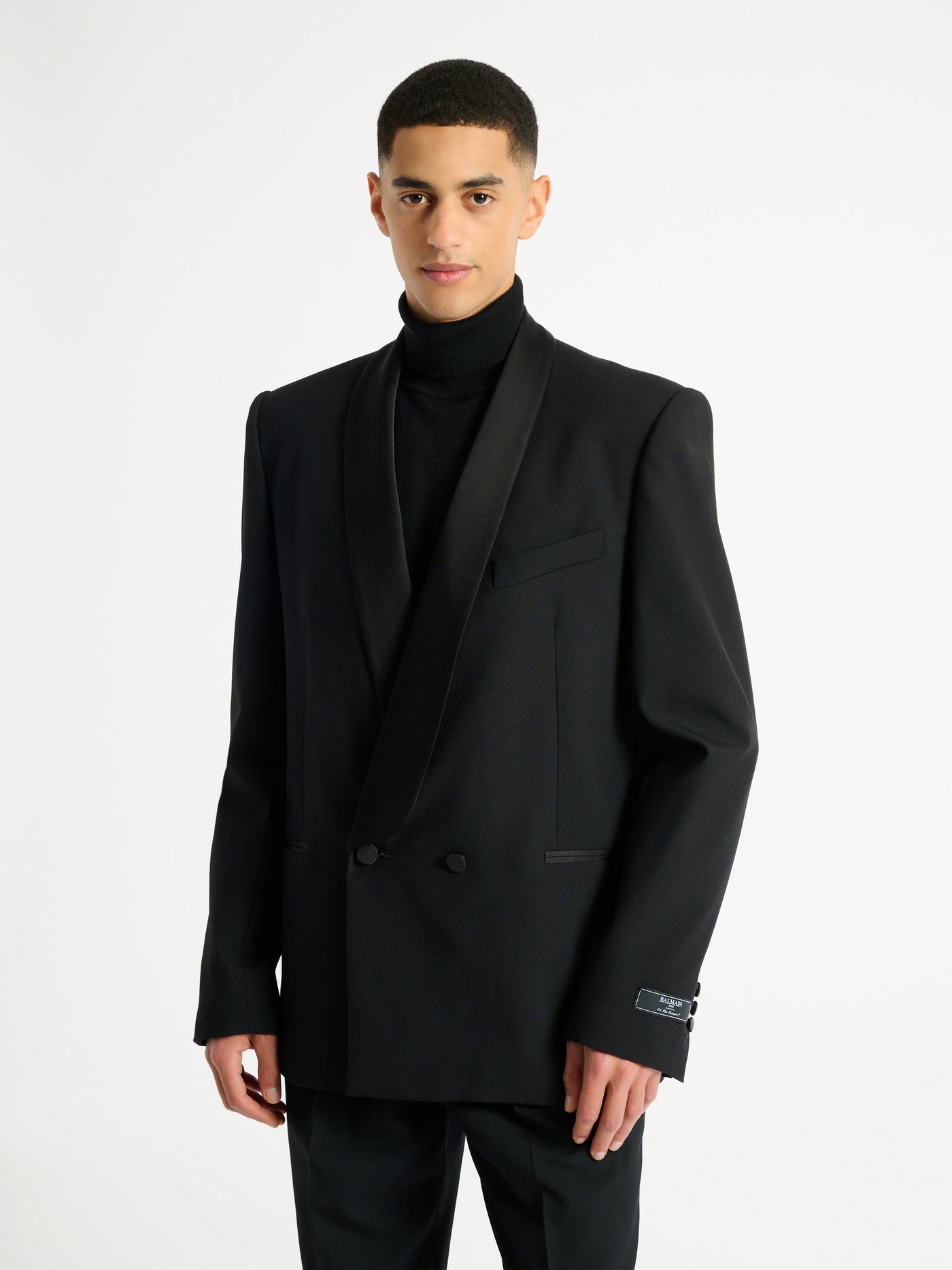 2-button jacket in wool and satin