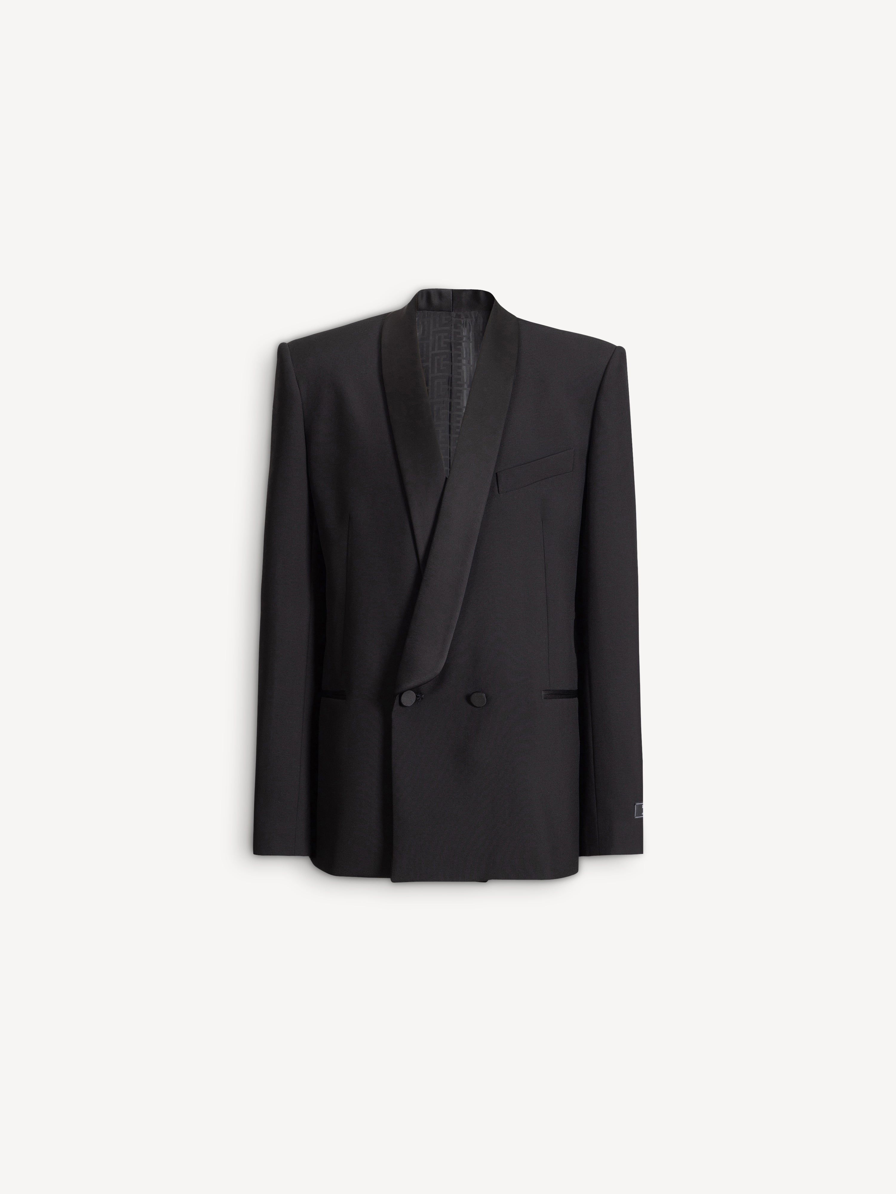 2-button jacket in wool and satin black - Men | BALMAIN