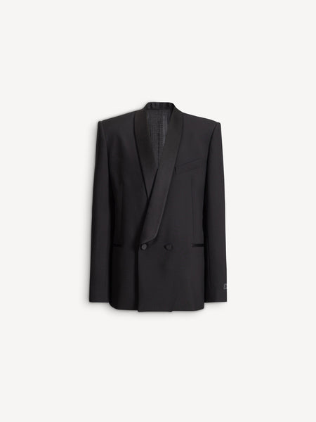 2-button jacket in wool and satin black - Men | BALMAIN