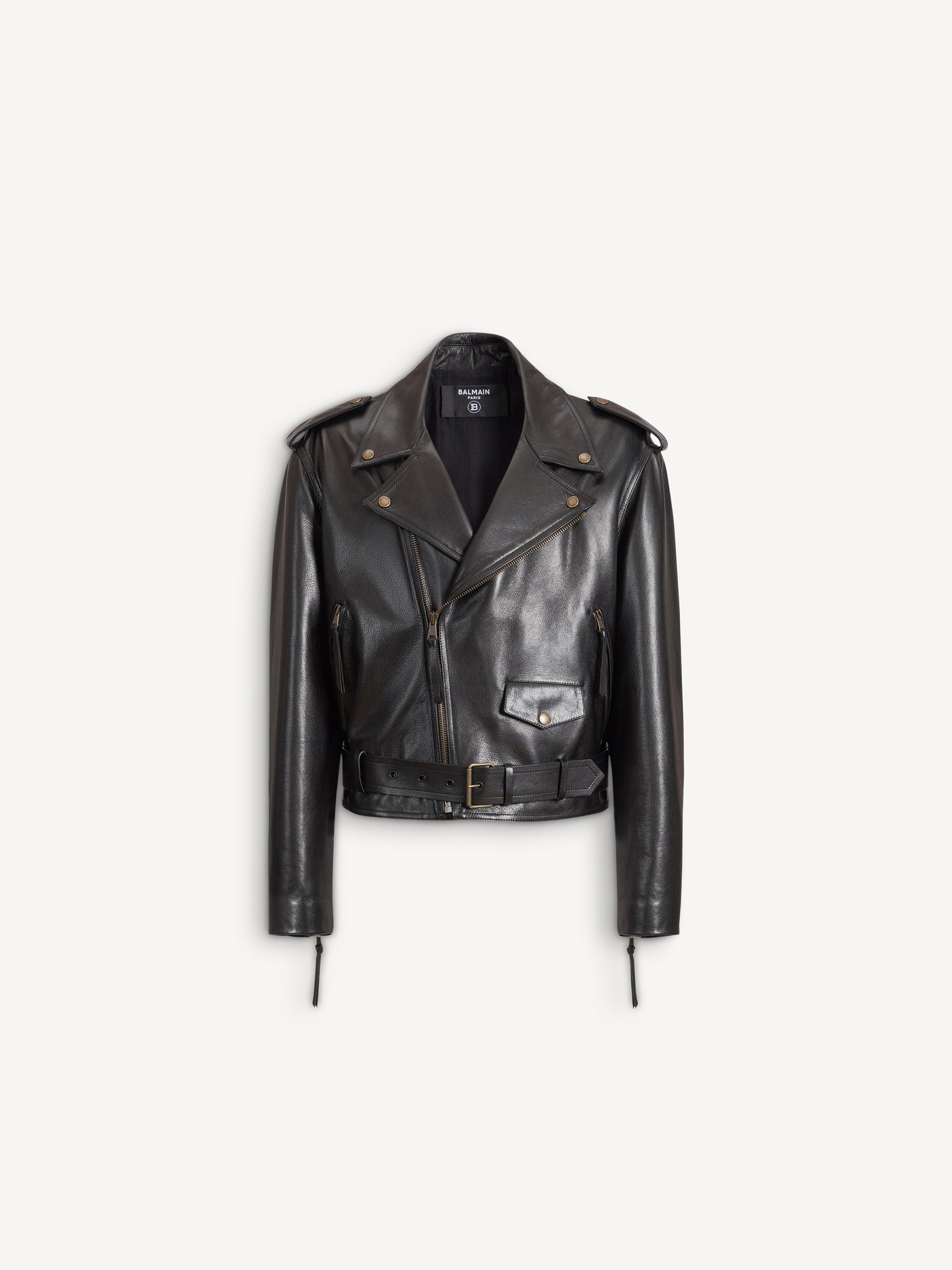 Textured leather biker jacket