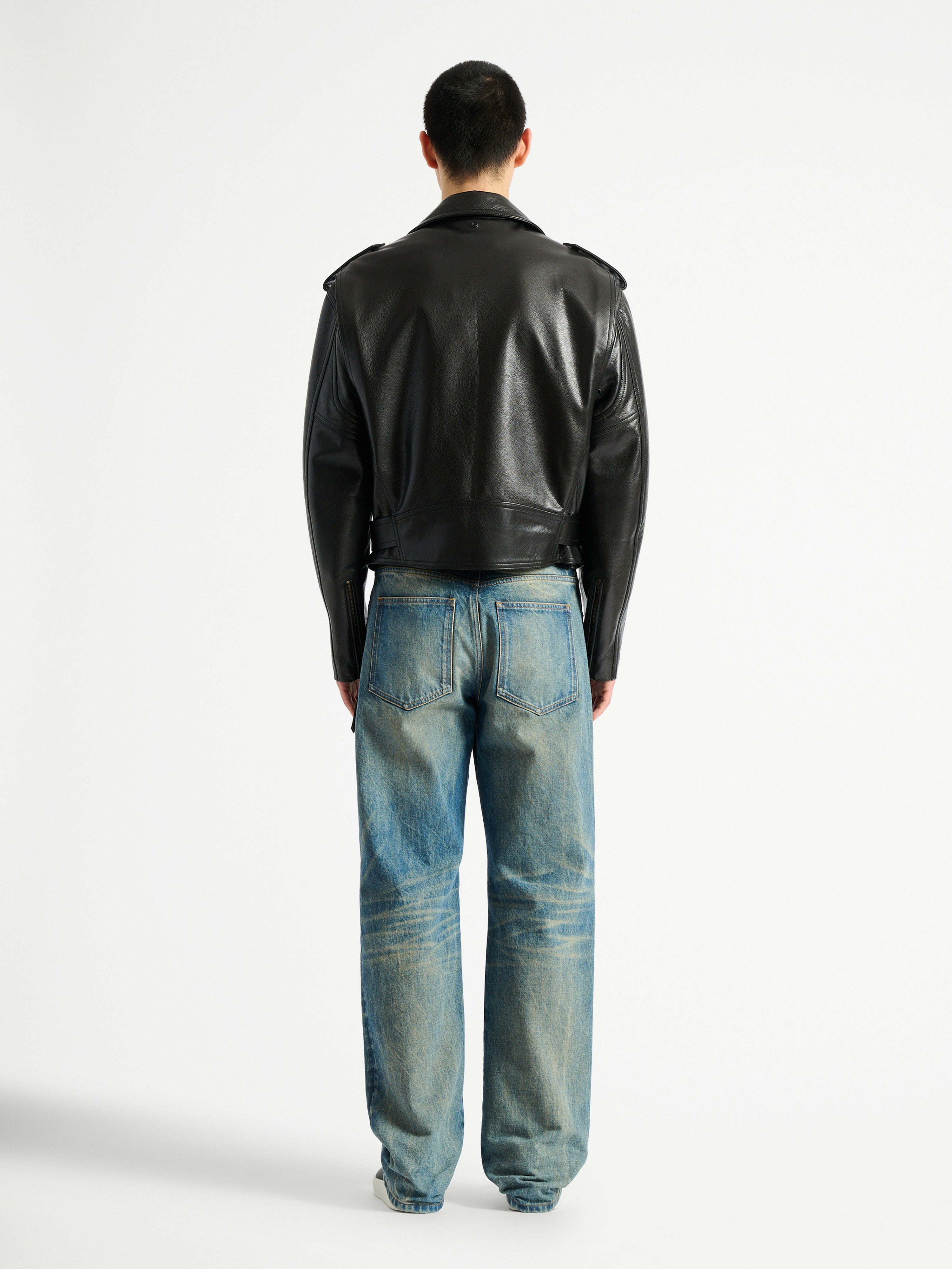 Textured leather biker jacket black - Men | BALMAIN