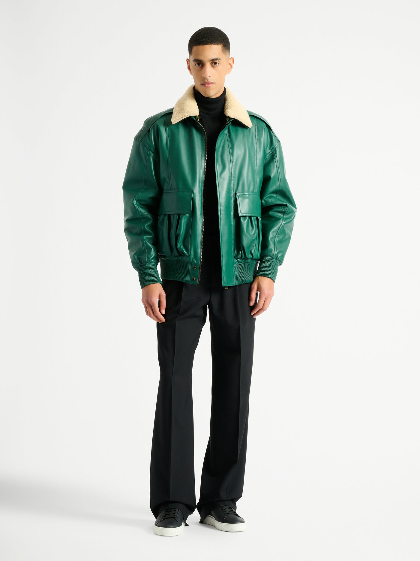 Shearling leather bomber jacket