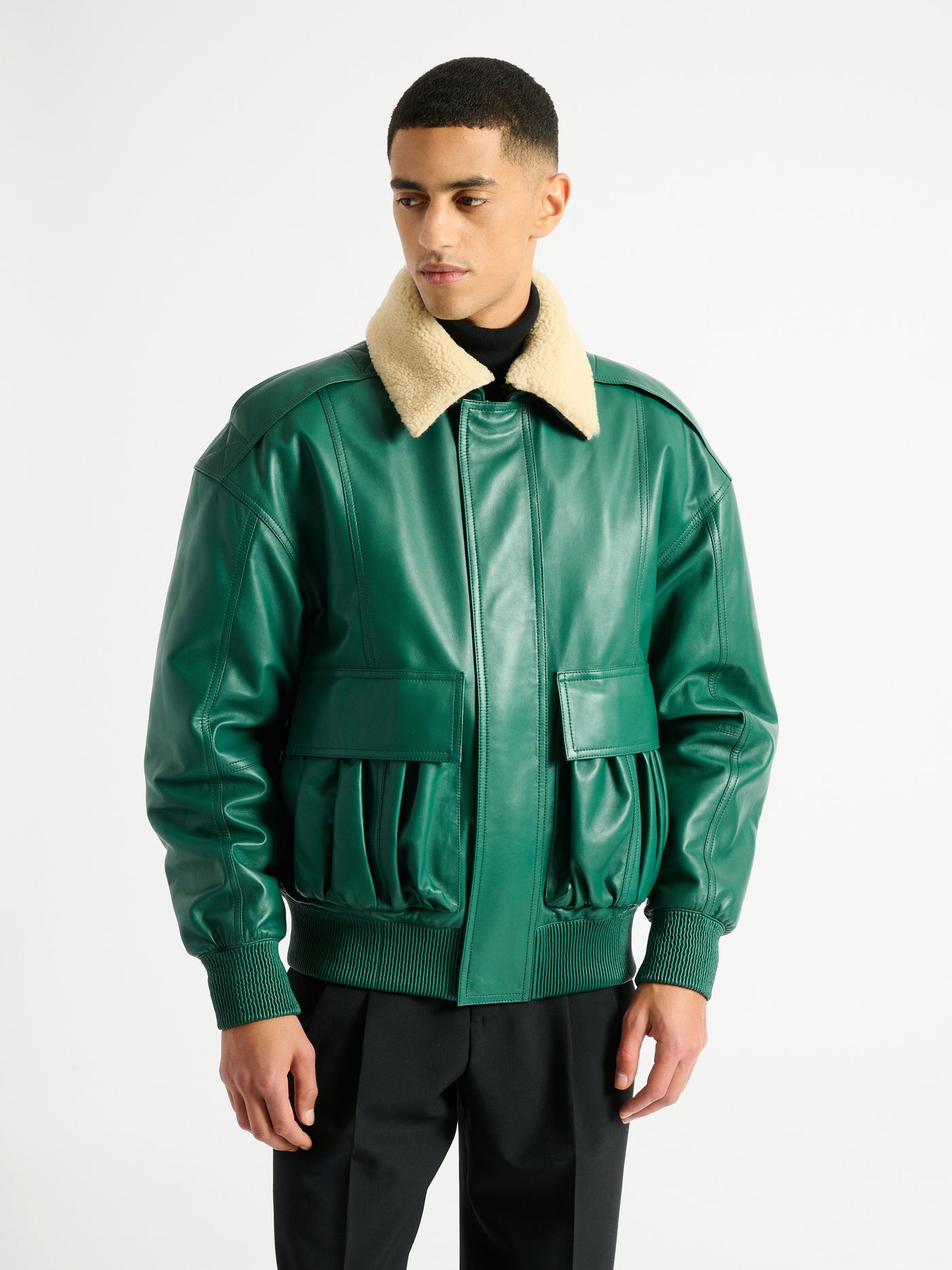 Shearling leather bomber jacket
