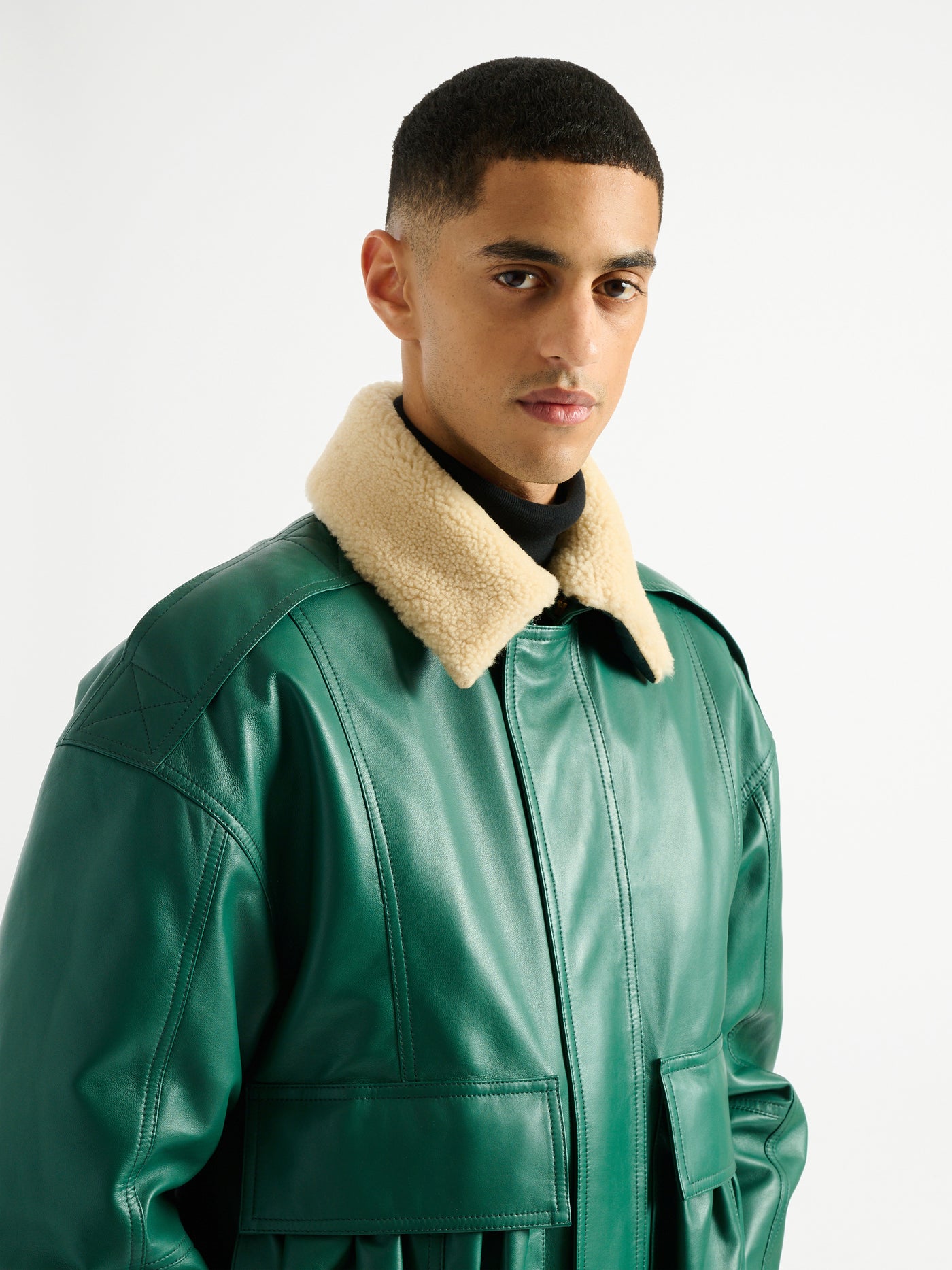 Shearling leather bomber jacket