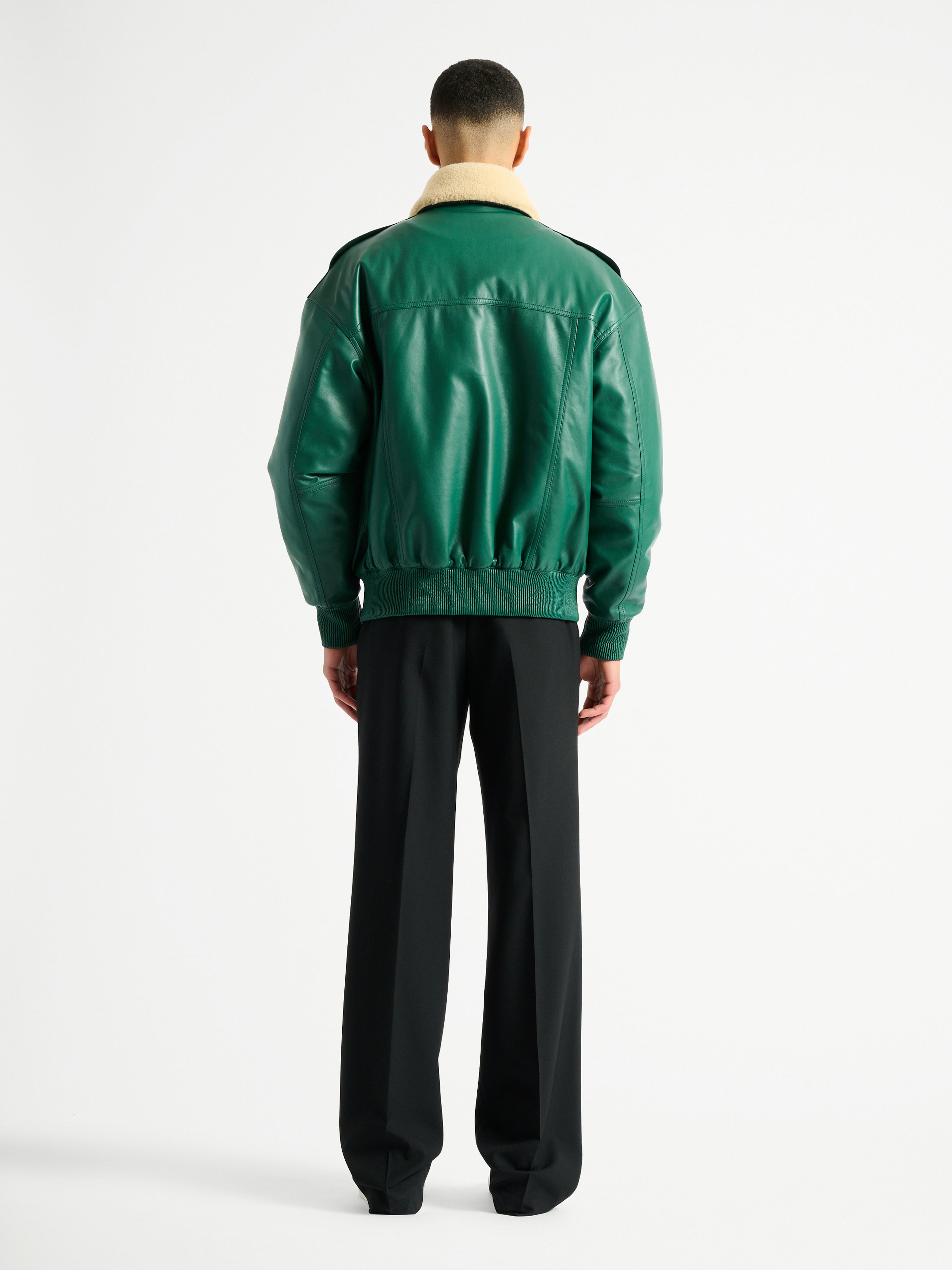 Shearling leather bomber jacket green - Men | BALMAIN