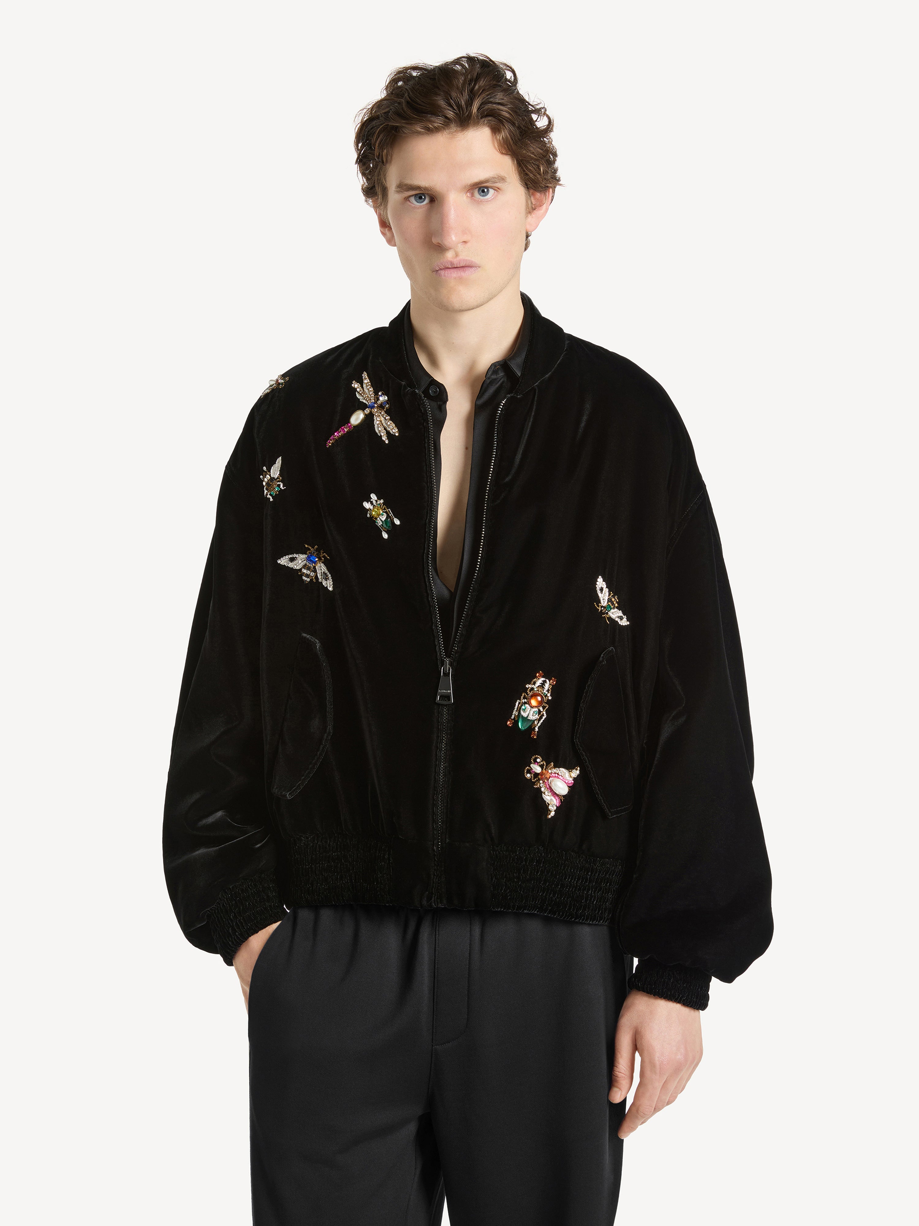 Embroidered velvet Balmain Insect bomber jacket black - Men | BALMAIN