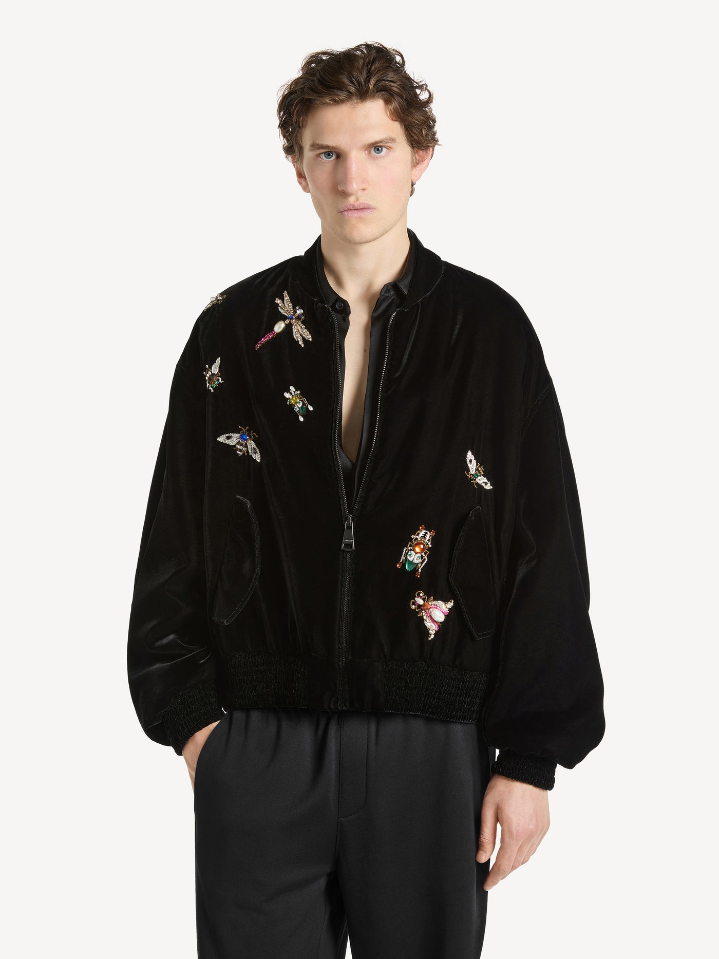Embroidered velvet Balmain Insect bomber jacket