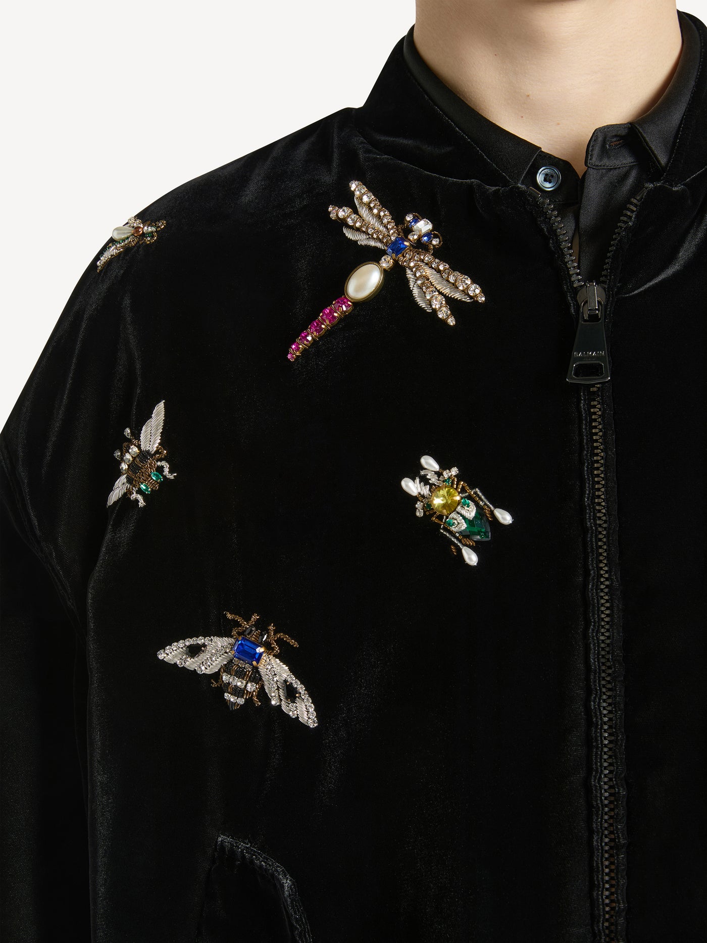 Embroidered velvet Balmain Insect bomber jacket
