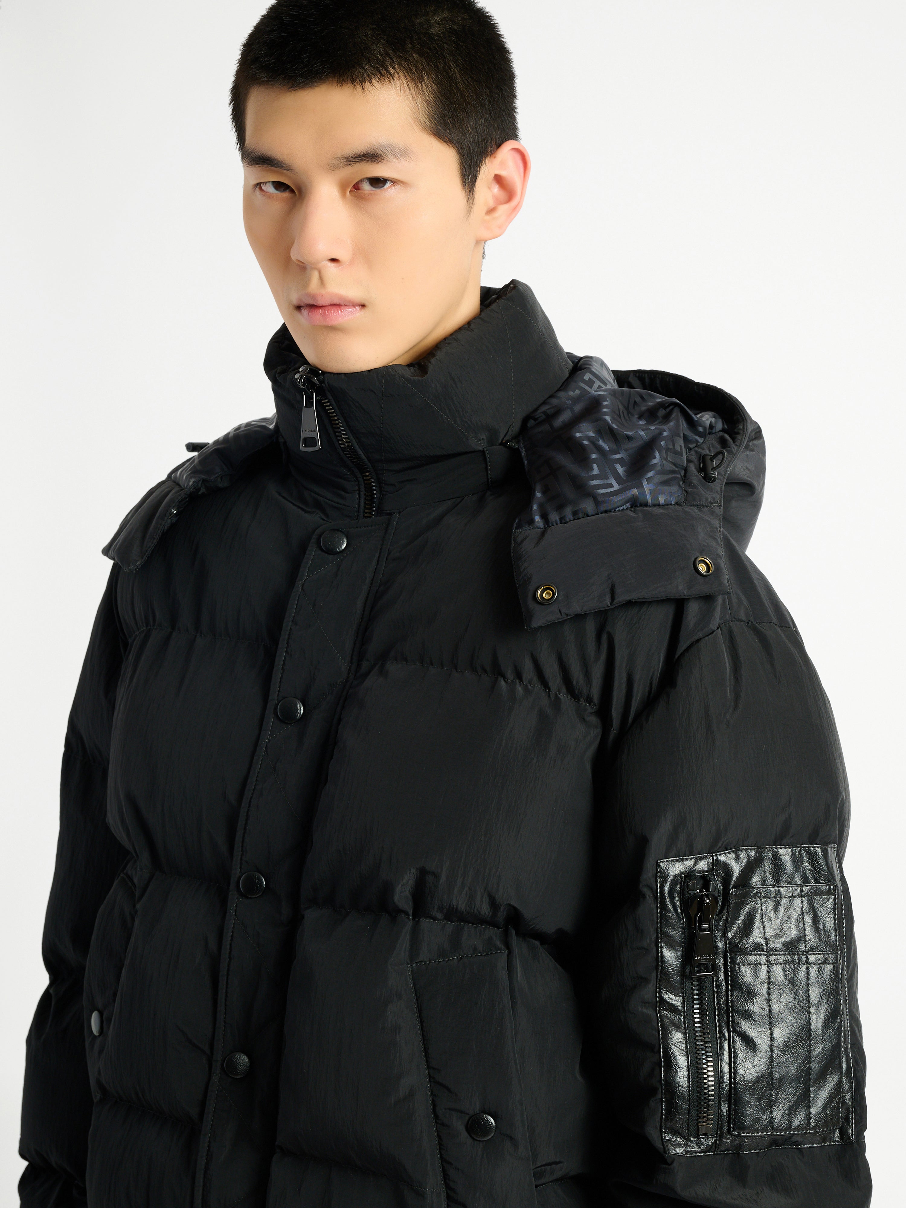 Padded nylon and leather jacket black - Men | BALMAIN