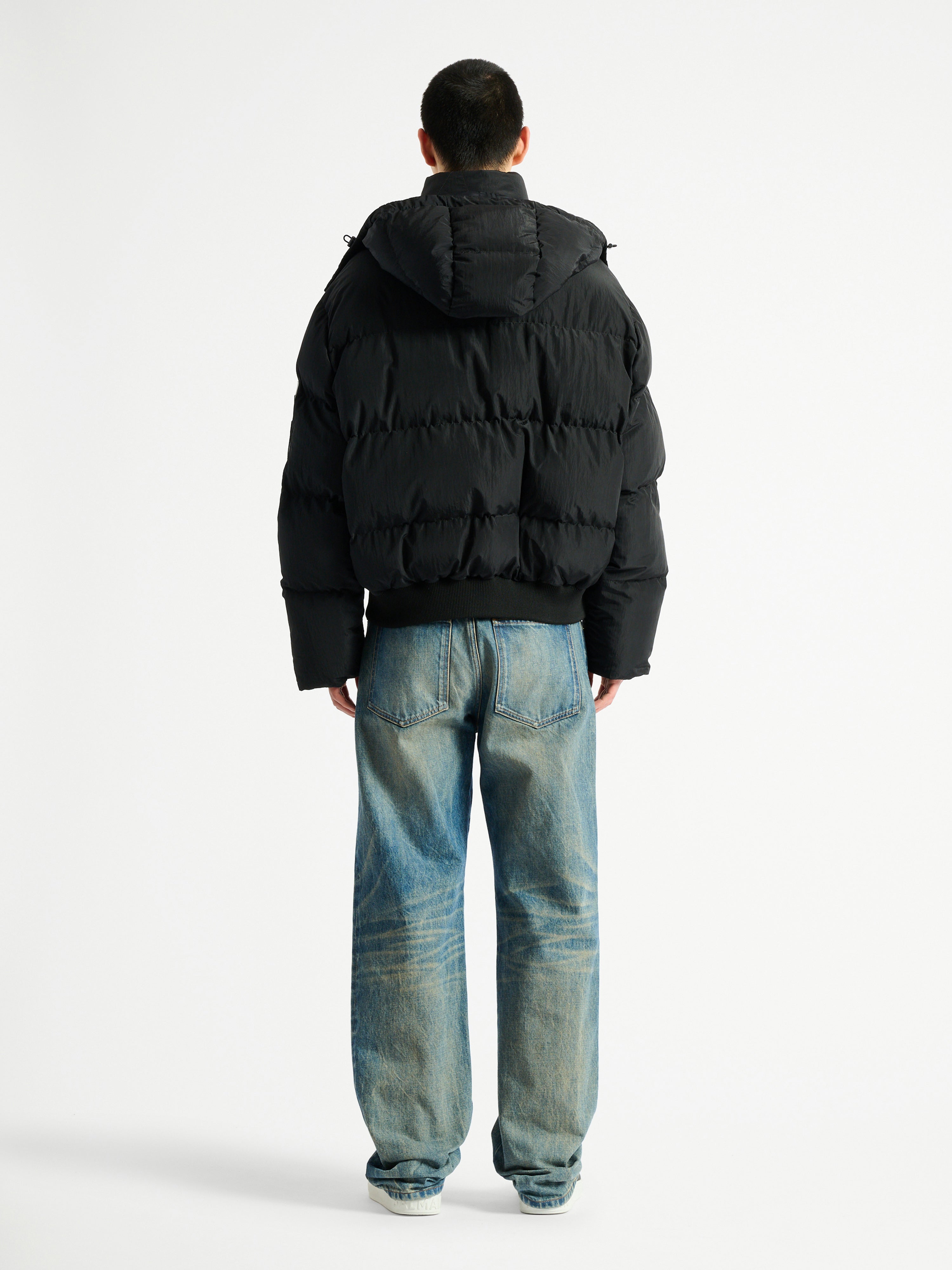 Padded nylon and leather jacket black - Men | BALMAIN