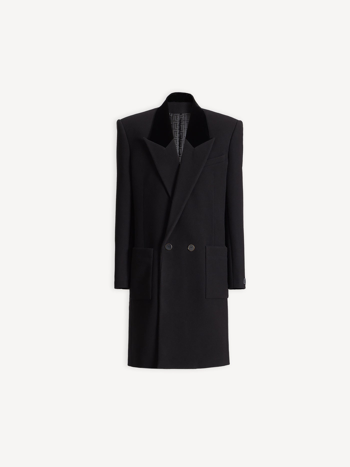 Long wool and velvet coat