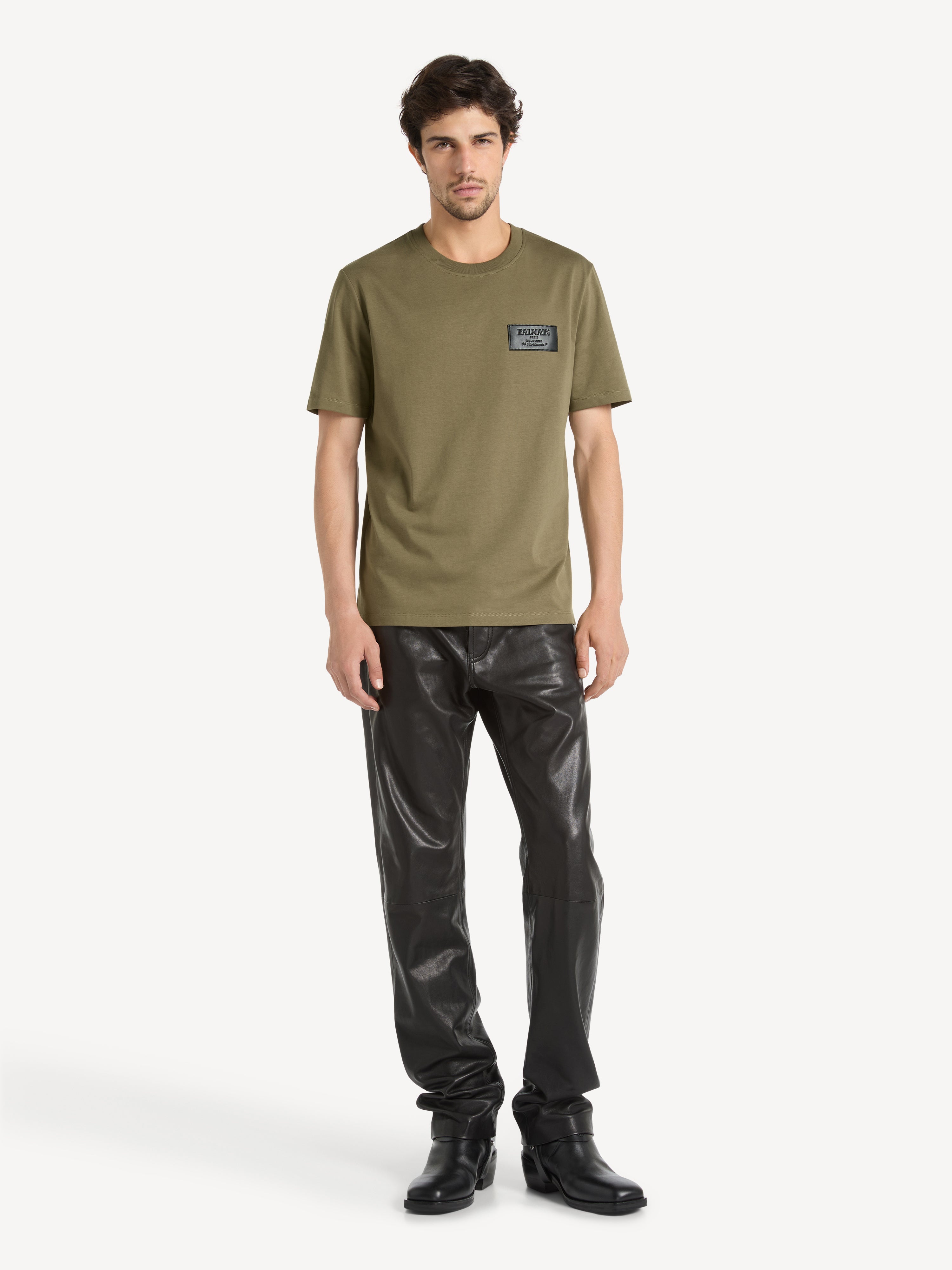 T-shirt with Balmain Vintage leather label Green - Men I Balmain